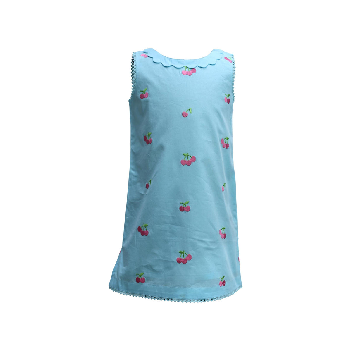Girls’ Embroidered Pink Cherry Shift Dress