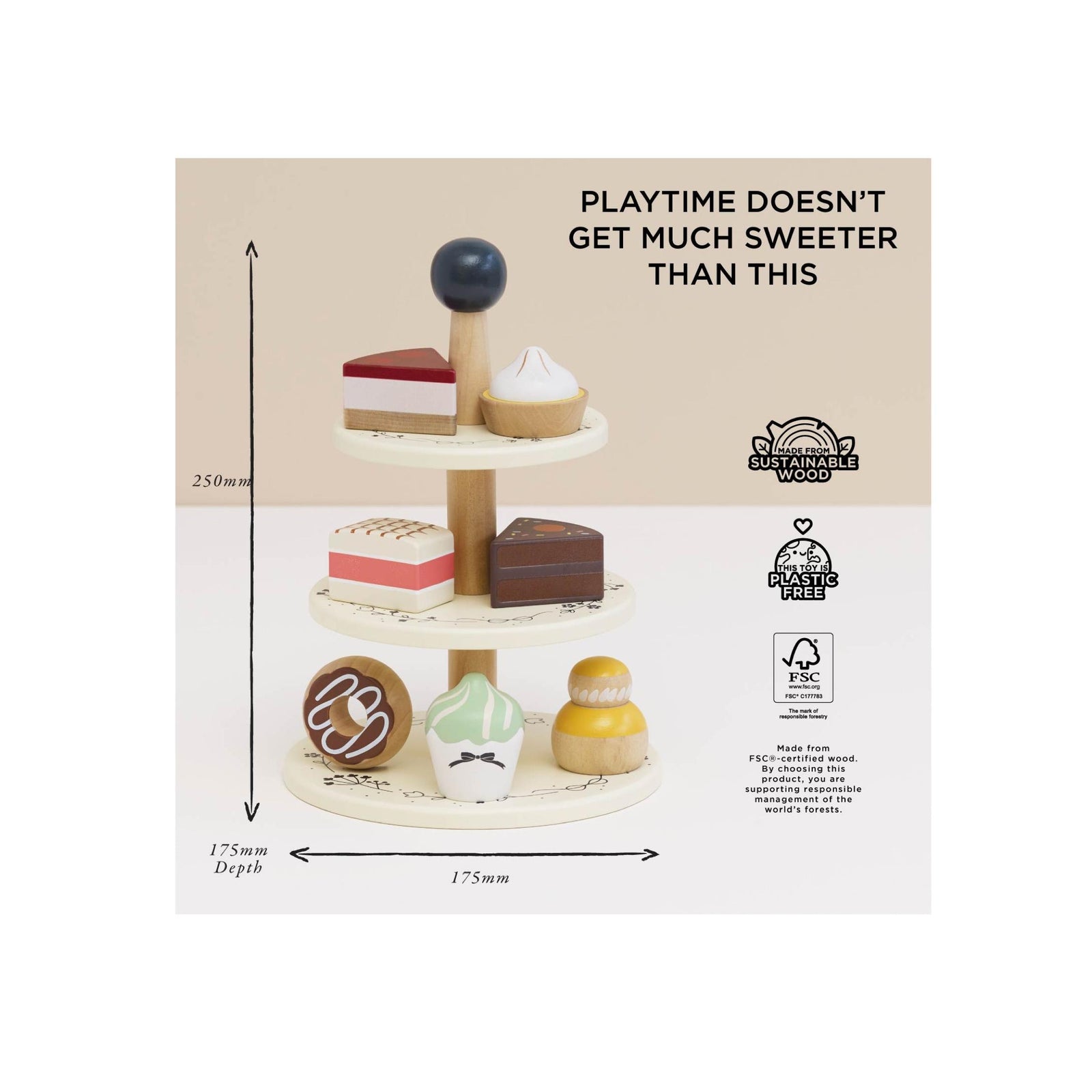 3-Tier Wooden Toy Cake Stand & Treats