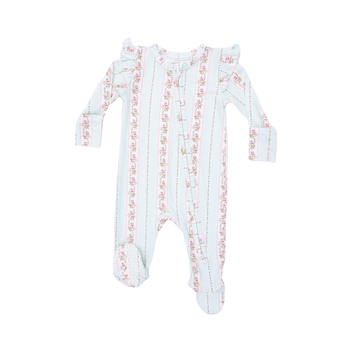 Antoinette Stripe 2-Way Ruffle Sleeve Zipper Footie