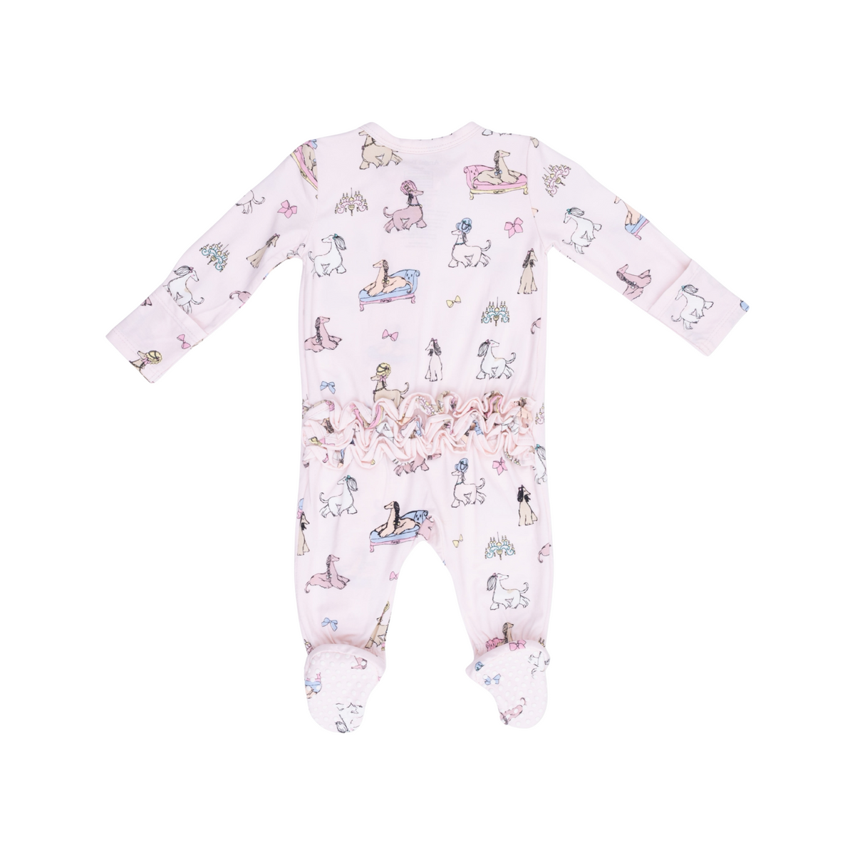 Fancy Hounds With Bows 2-Way Ruffle Zipper Footie