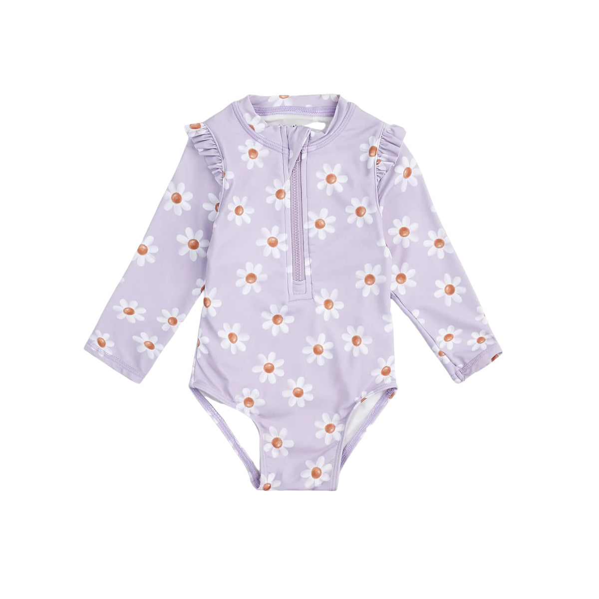 Lavender Daisy Print Long-Sleeve Swimsuit