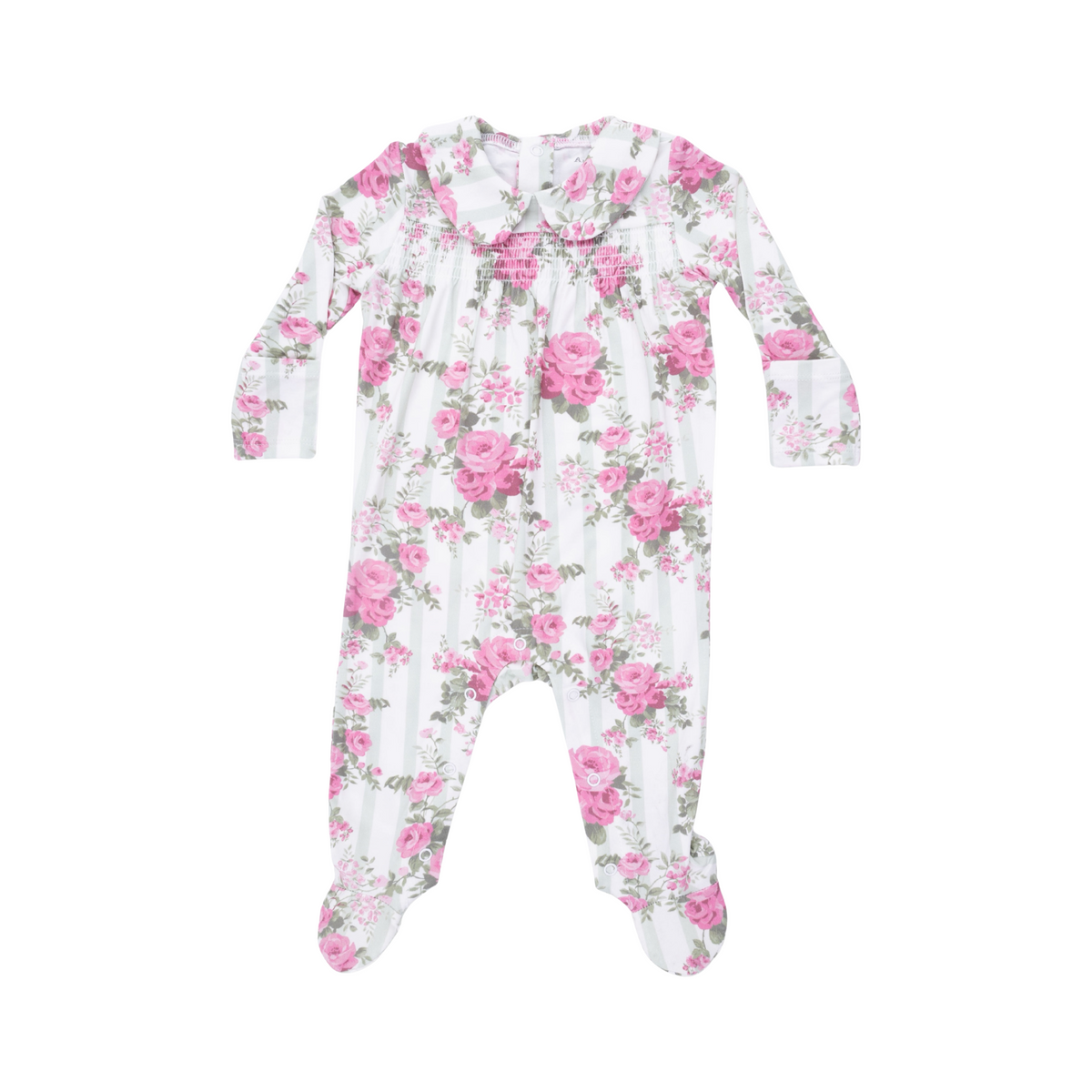 Cabbage Rose Stripe Peter Pan Snap Footie