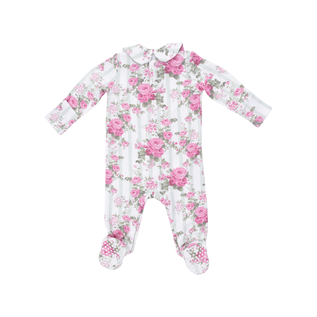 Cabbage Rose Stripe Peter Pan Snap Footie
