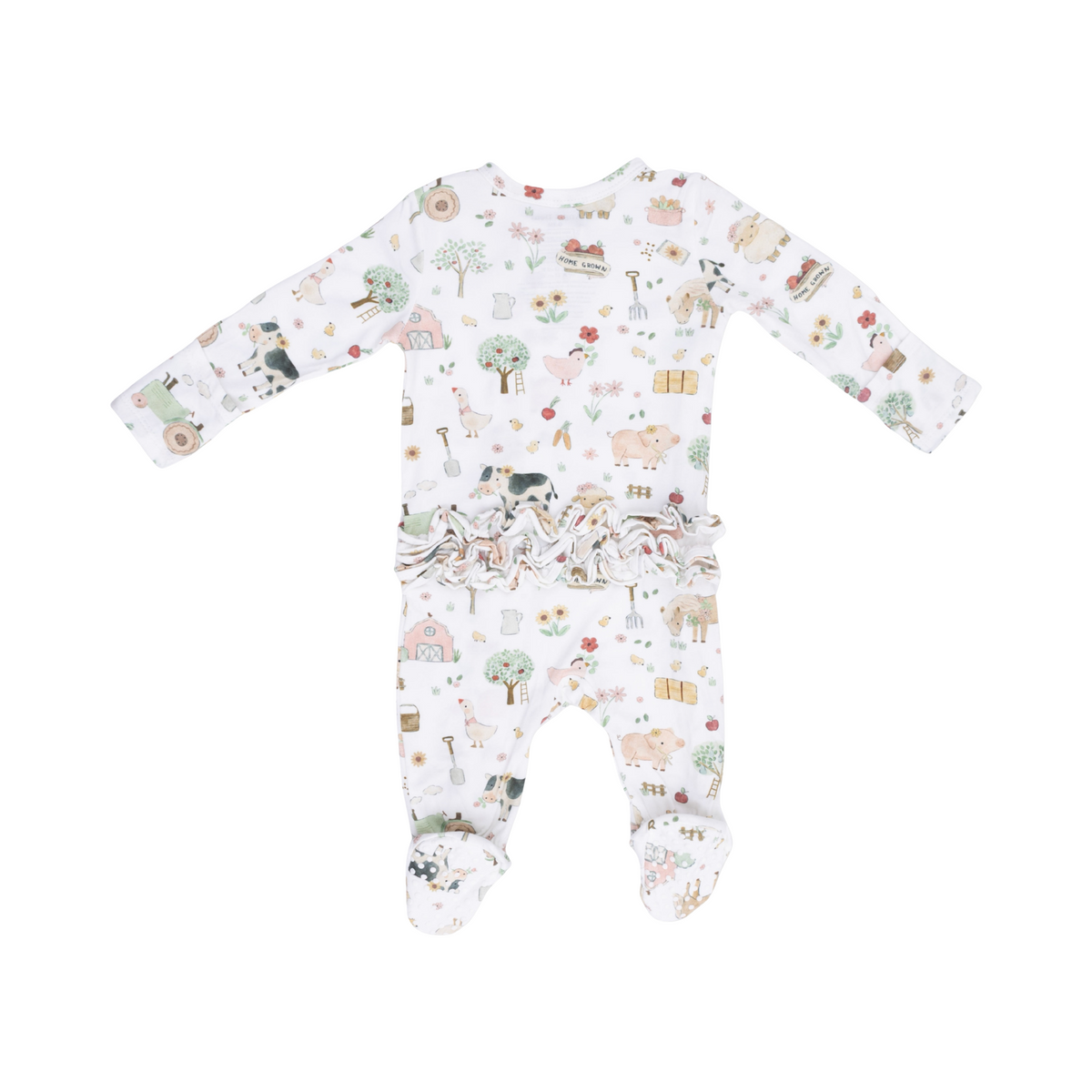 Cute Farm Animals Pink 2-Way Ruffle Zipper Footie