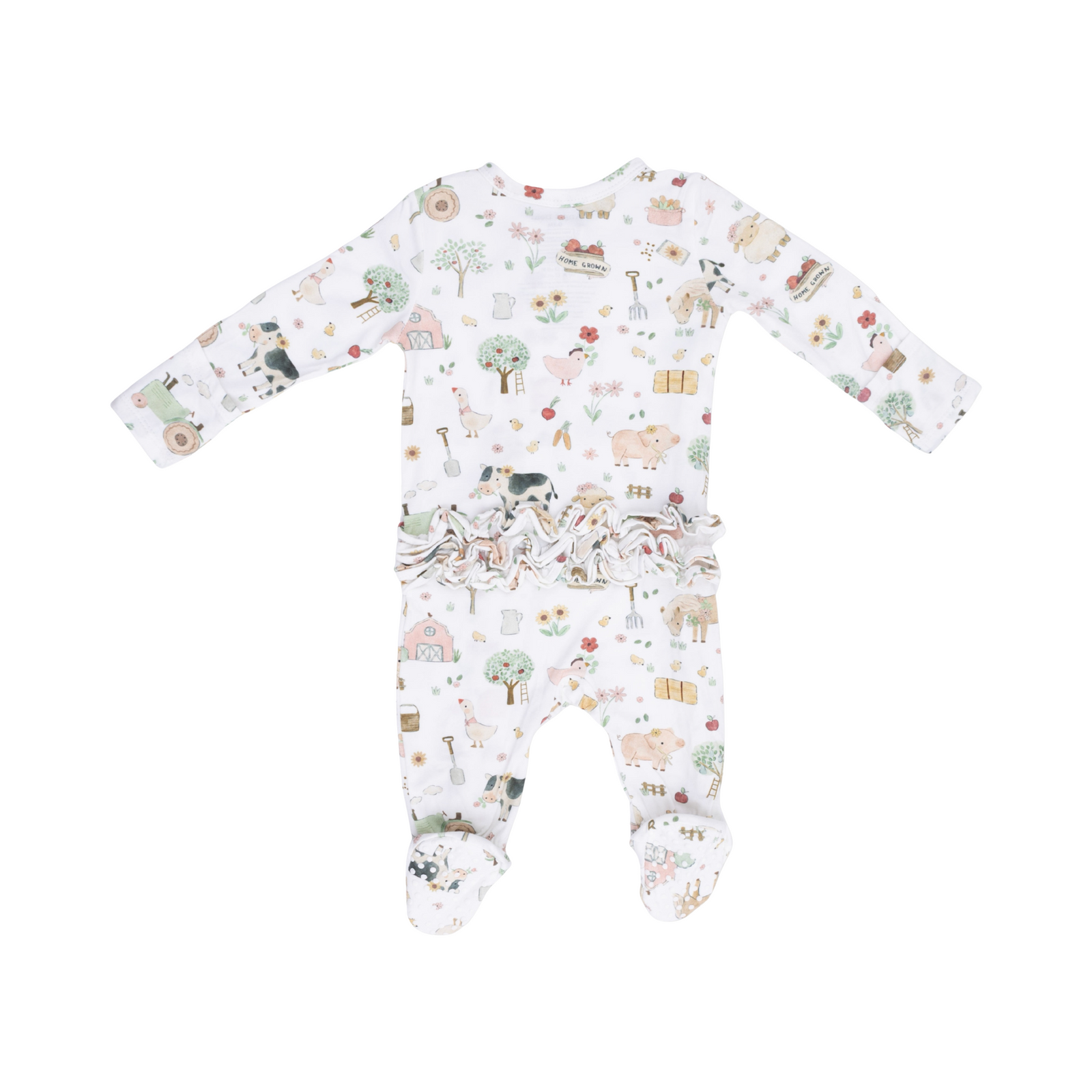 Cute Farm Animals Pink 2-Way Ruffle Zipper Footie