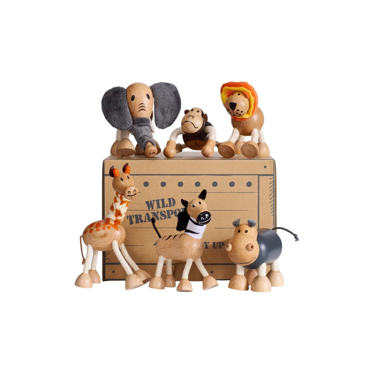 Roaming Mountains Wooden Animal 6-Piece Bundle in Gift Crate