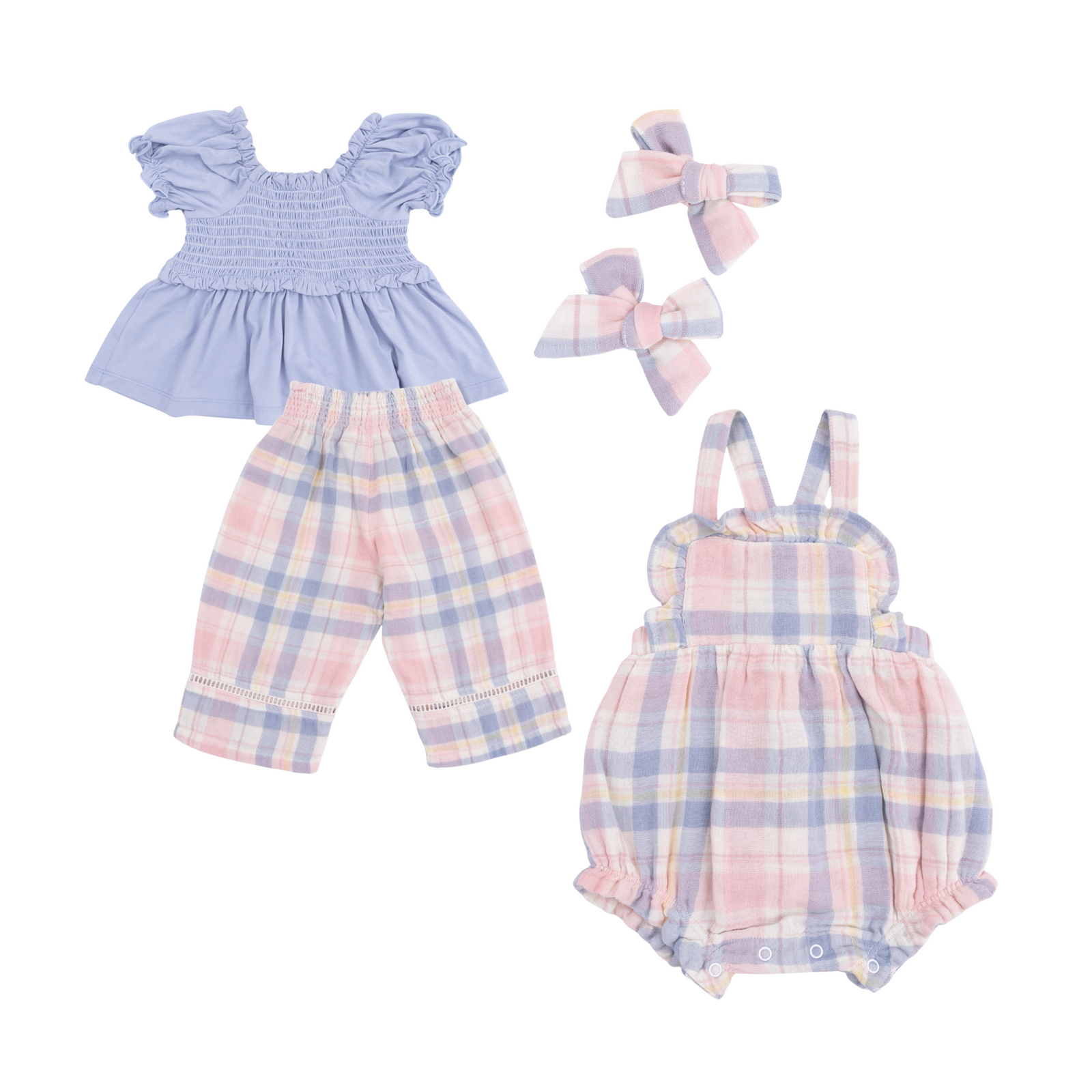 Dusty Plaid Smocked Blouse and Pant Set