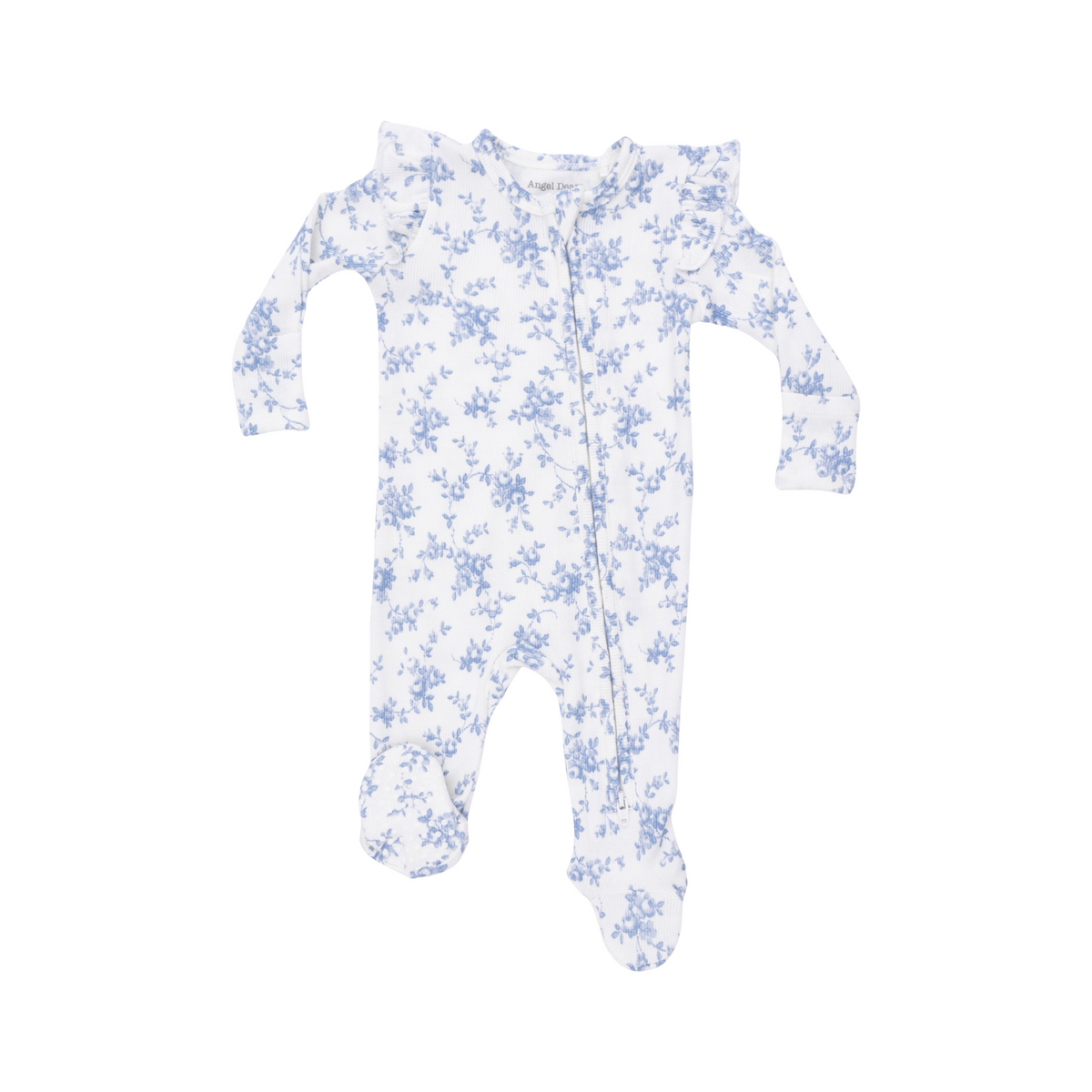 Baby Blue Vines Floral 2-Way Ruffle Sleeve Zipper Footie