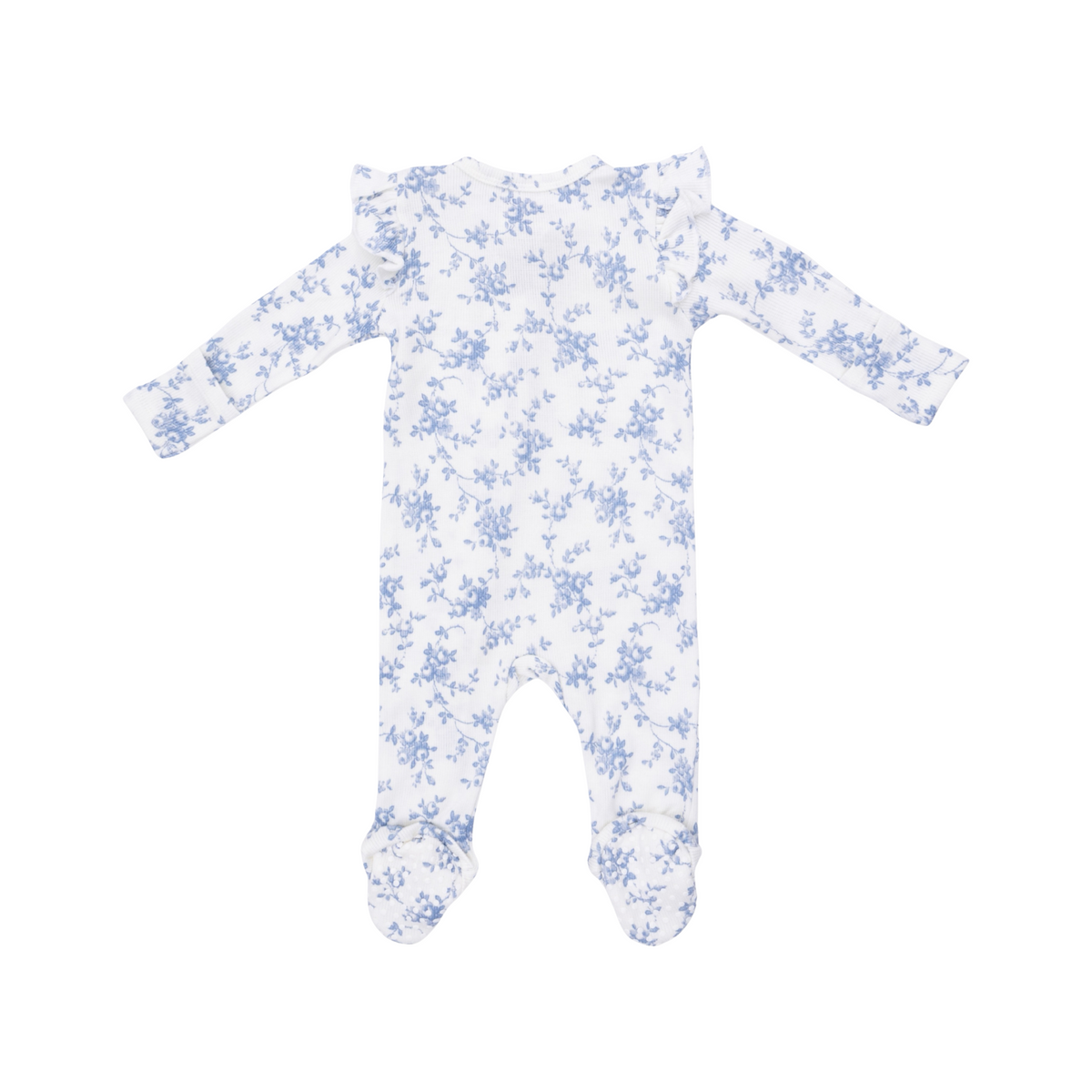 Baby Blue Vines Floral 2-Way Ruffle Sleeve Zipper Footie