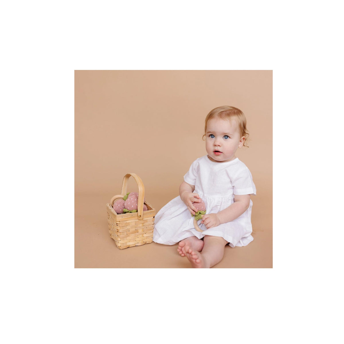Pink Strawberry Cotton Crochet Teether Rattle