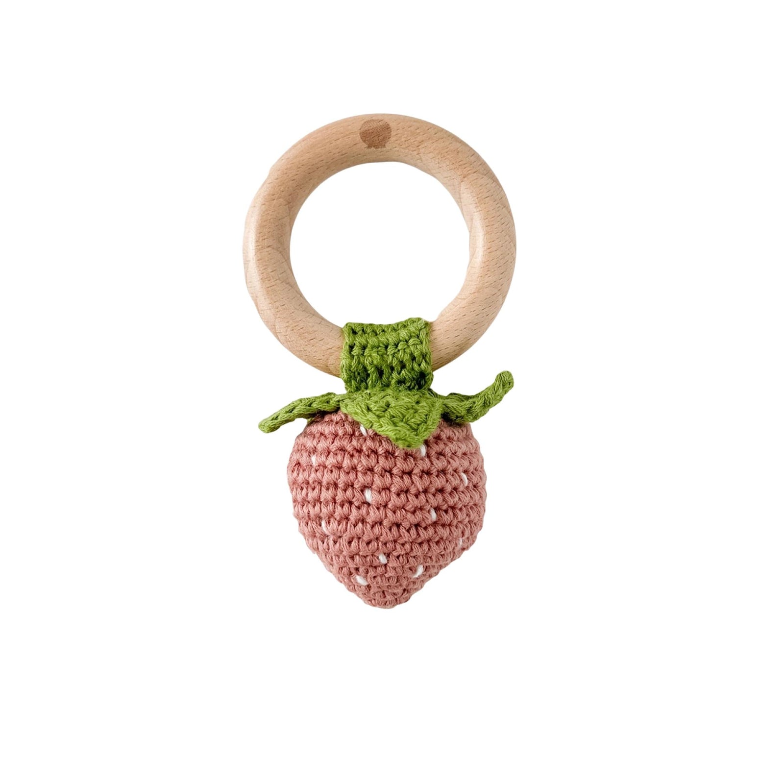 Pink Strawberry Cotton Crochet Teether Rattle