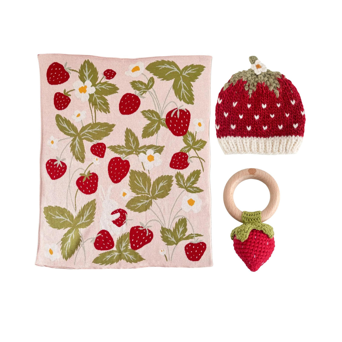 Red Strawberry Cotton Crochet Teether Rattle