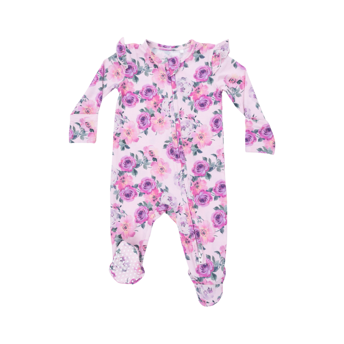 Rose Abundance 2-Way Ruffle Sleeve Zipper Footie