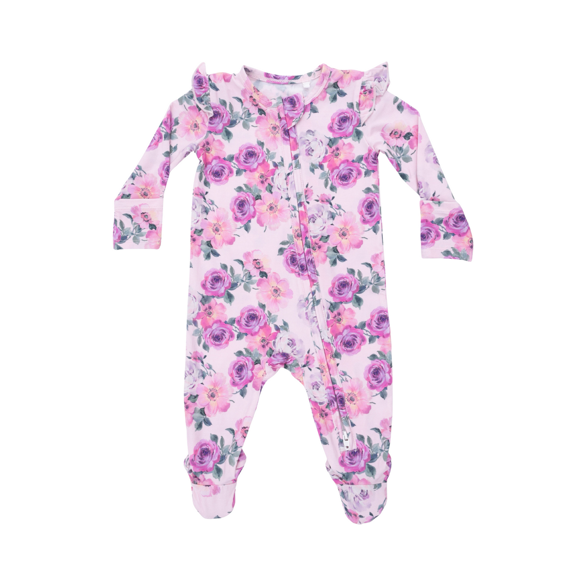 Rose Abundance 2-Way Ruffle Sleeve Zipper Footie
