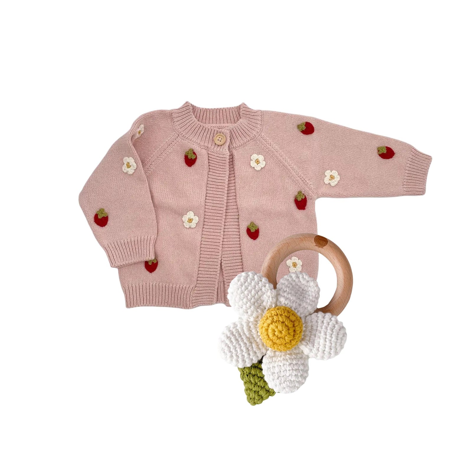 White Flower Cotton Crochet Teether Rattle
