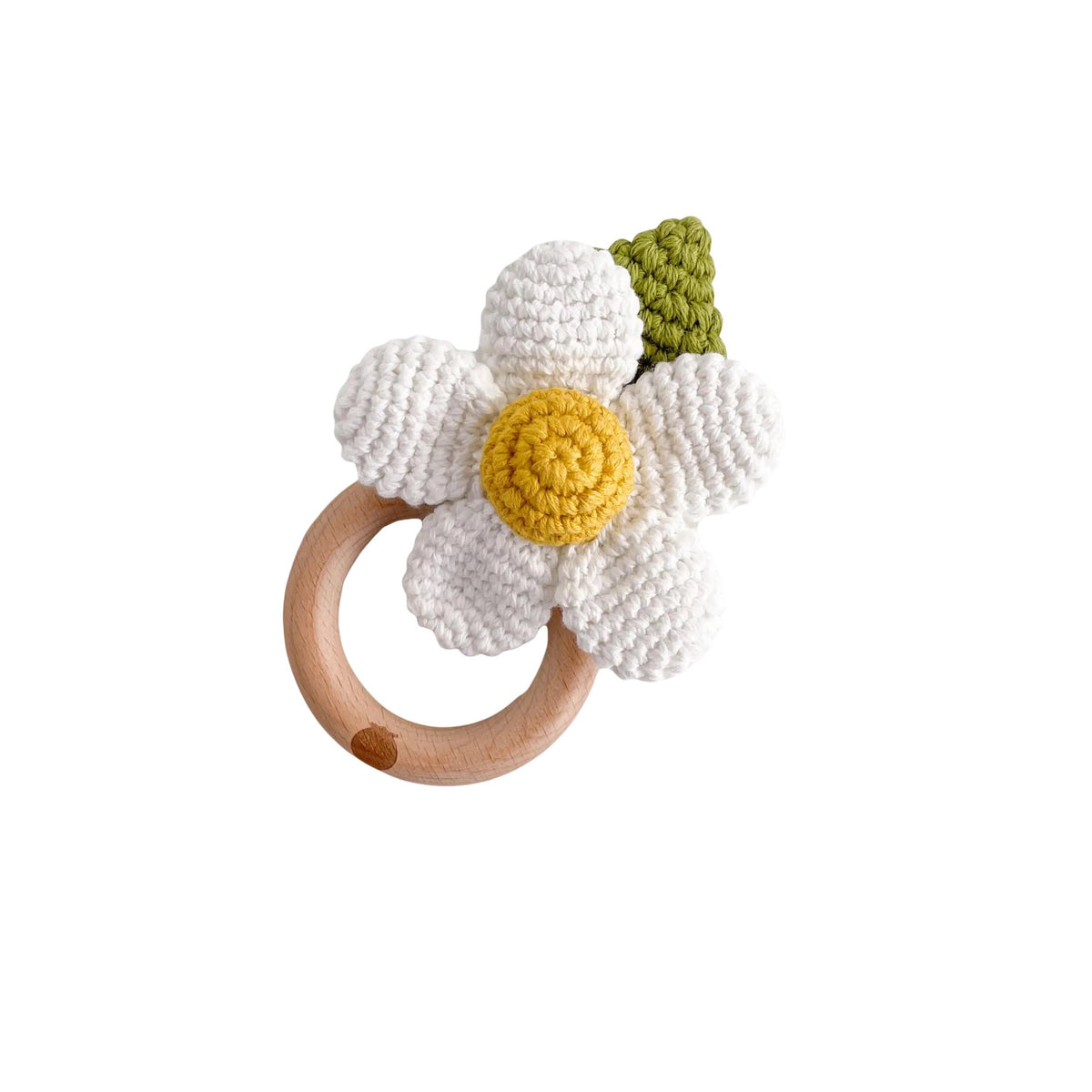 White Flower Cotton Crochet Teether Rattle