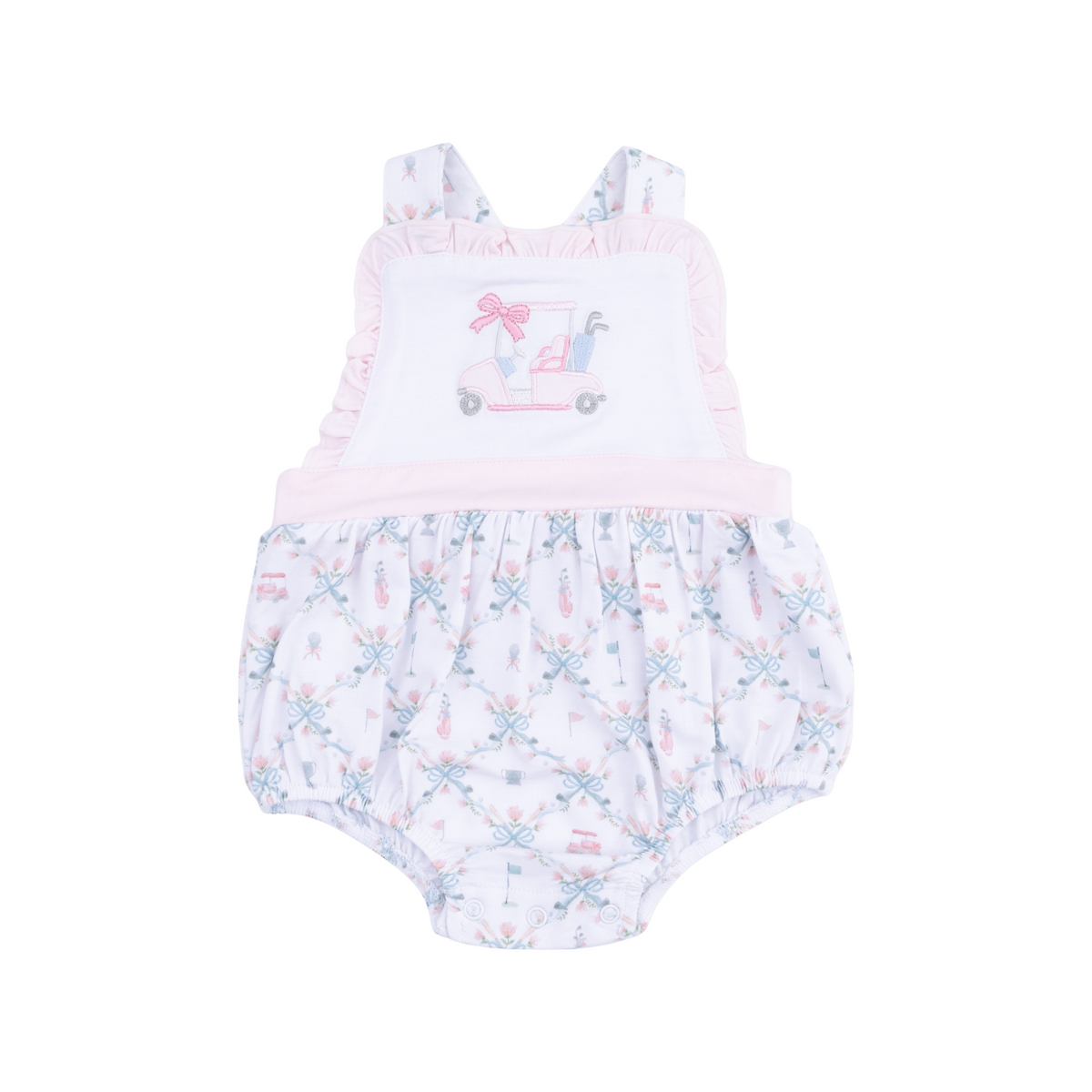 Golf Trellis Pink Ruffle Bubble Romper