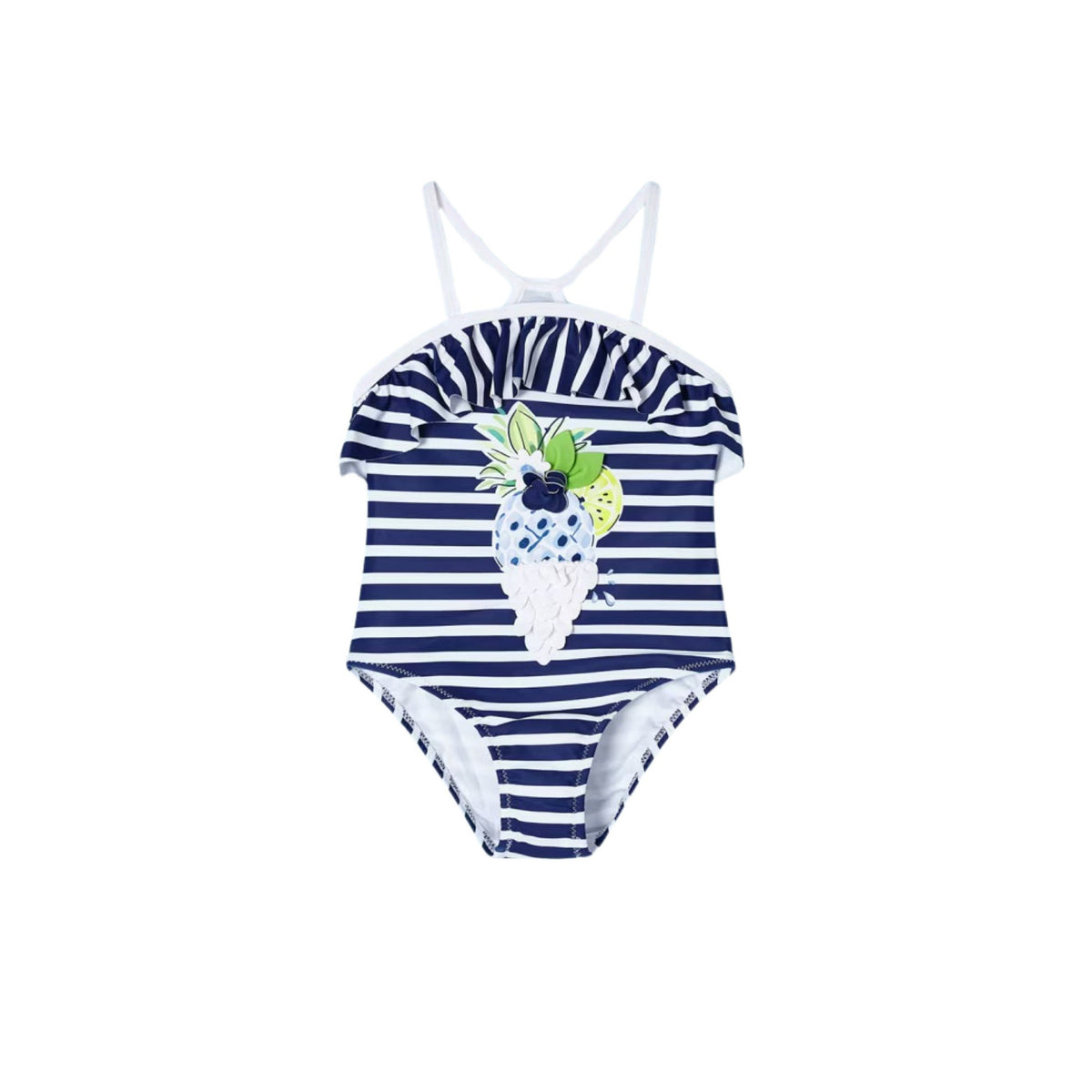 Navy &amp; White Stripe with Pineapple Motif Swimsuit