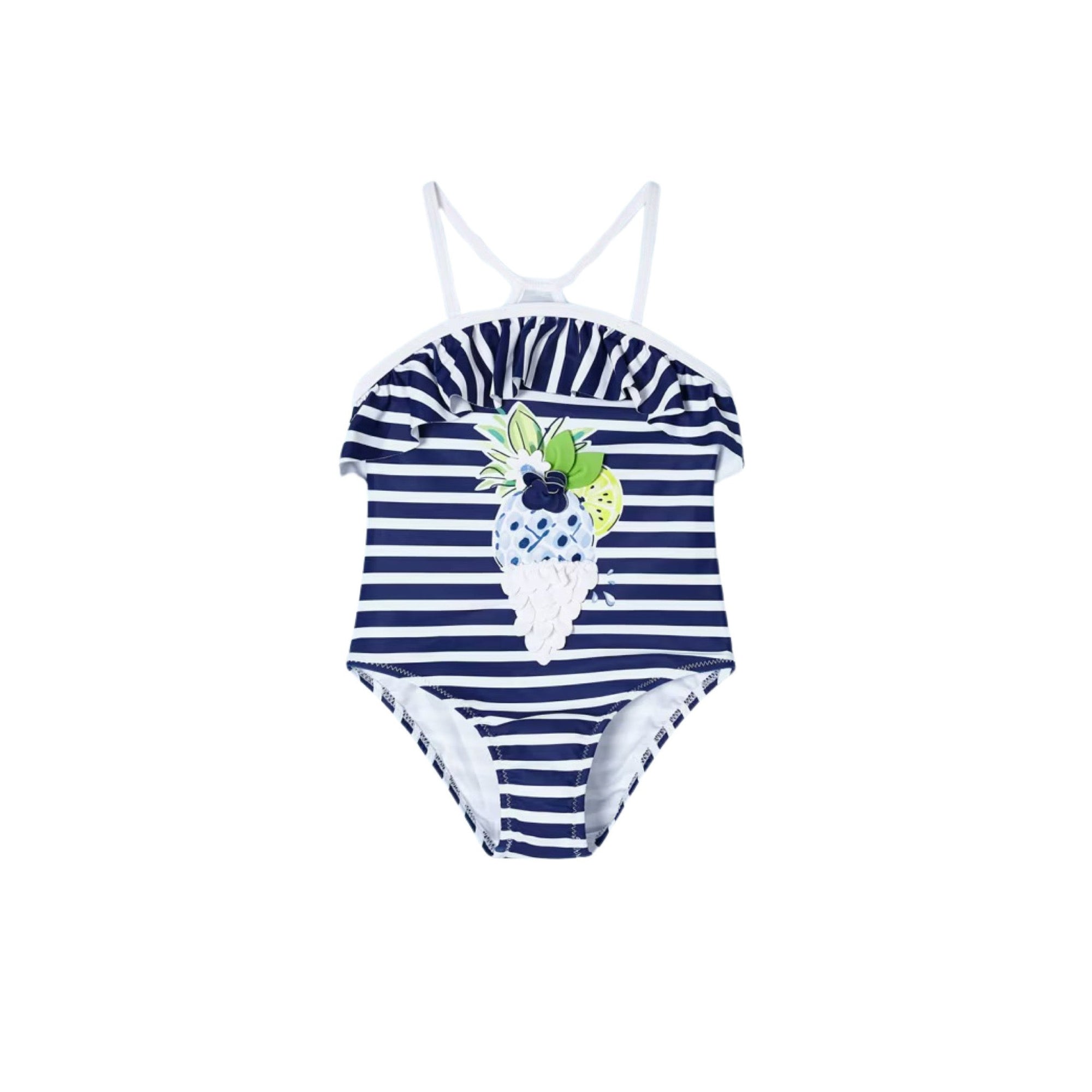 Navy & White Stripe with Pineapple Motif Swimsuit