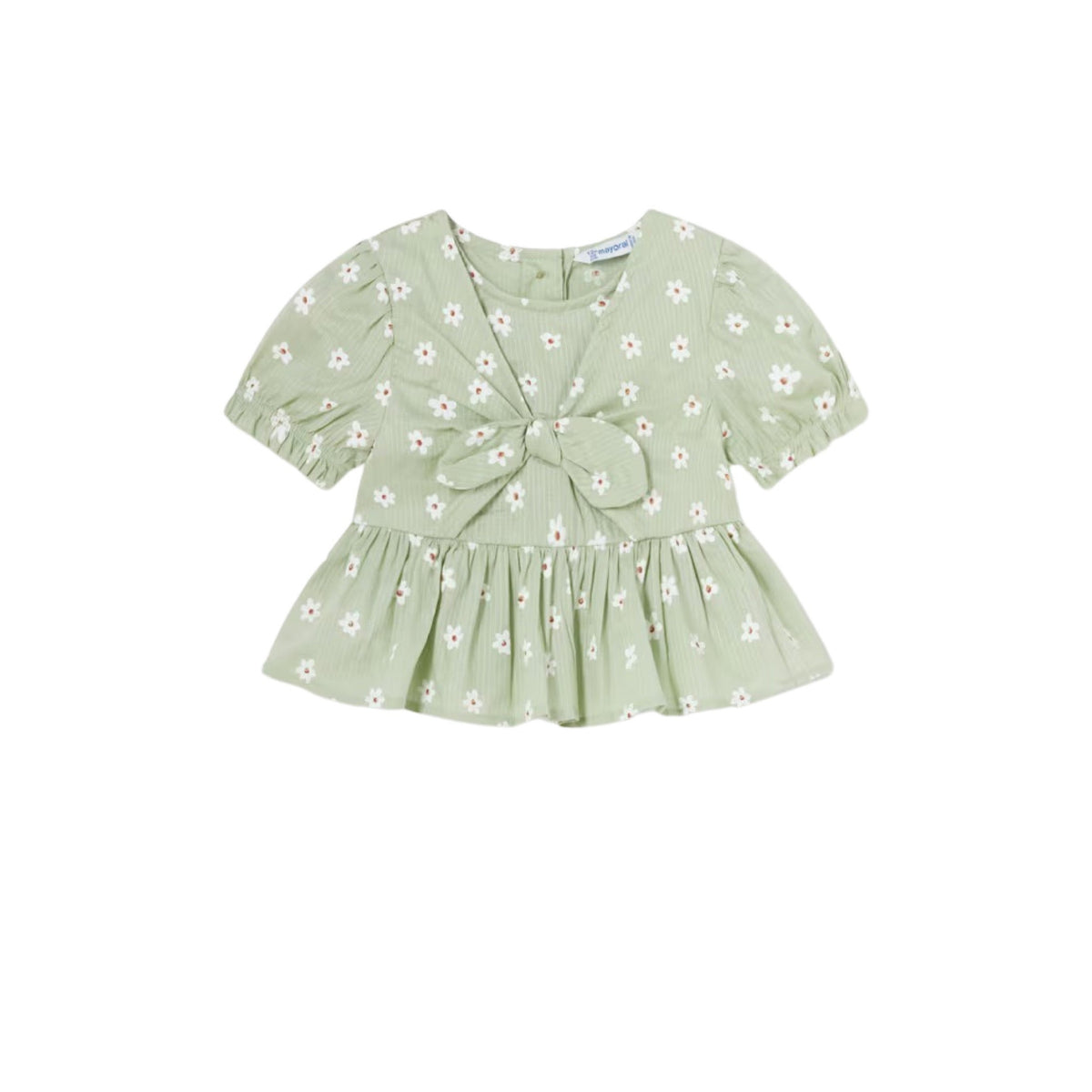 Baby Sage Top with Bow &amp; White Daisy Print