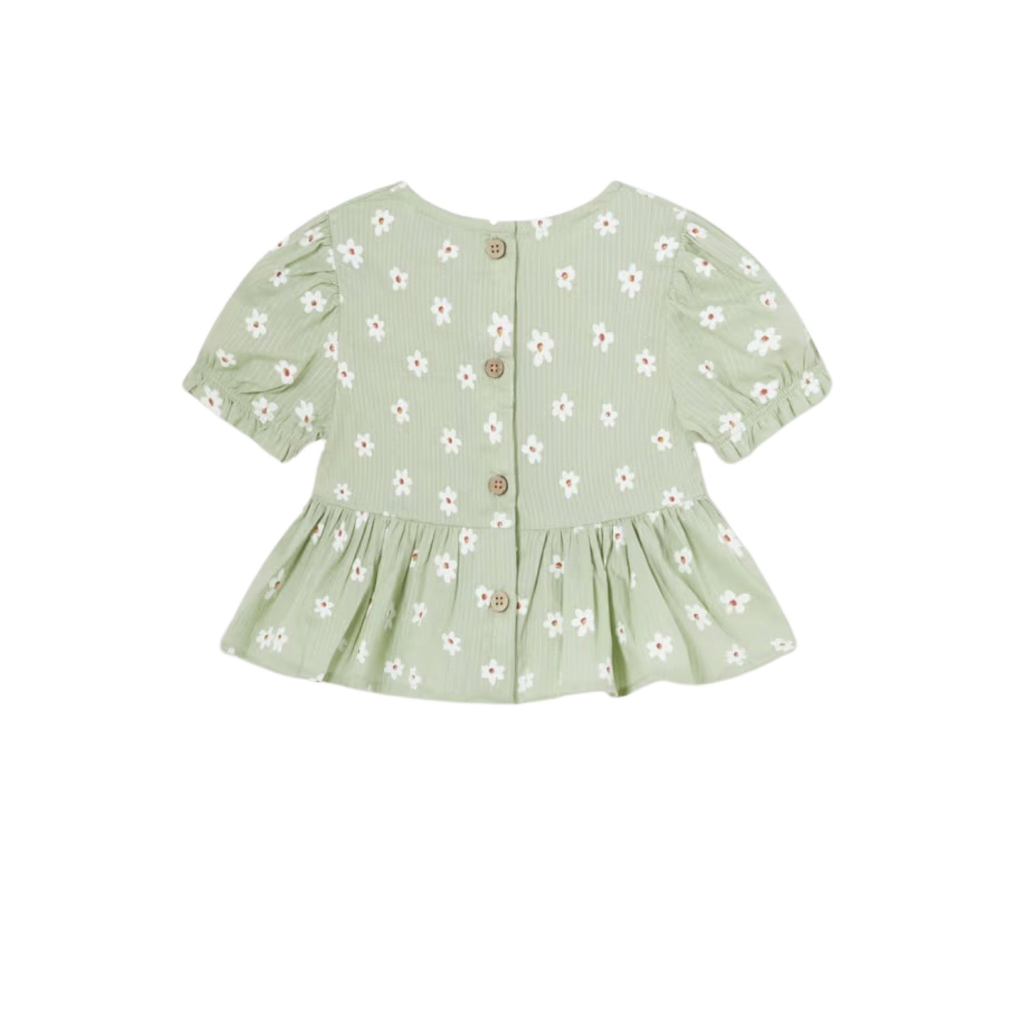 Baby Sage Top with Bow & White Daisy Print