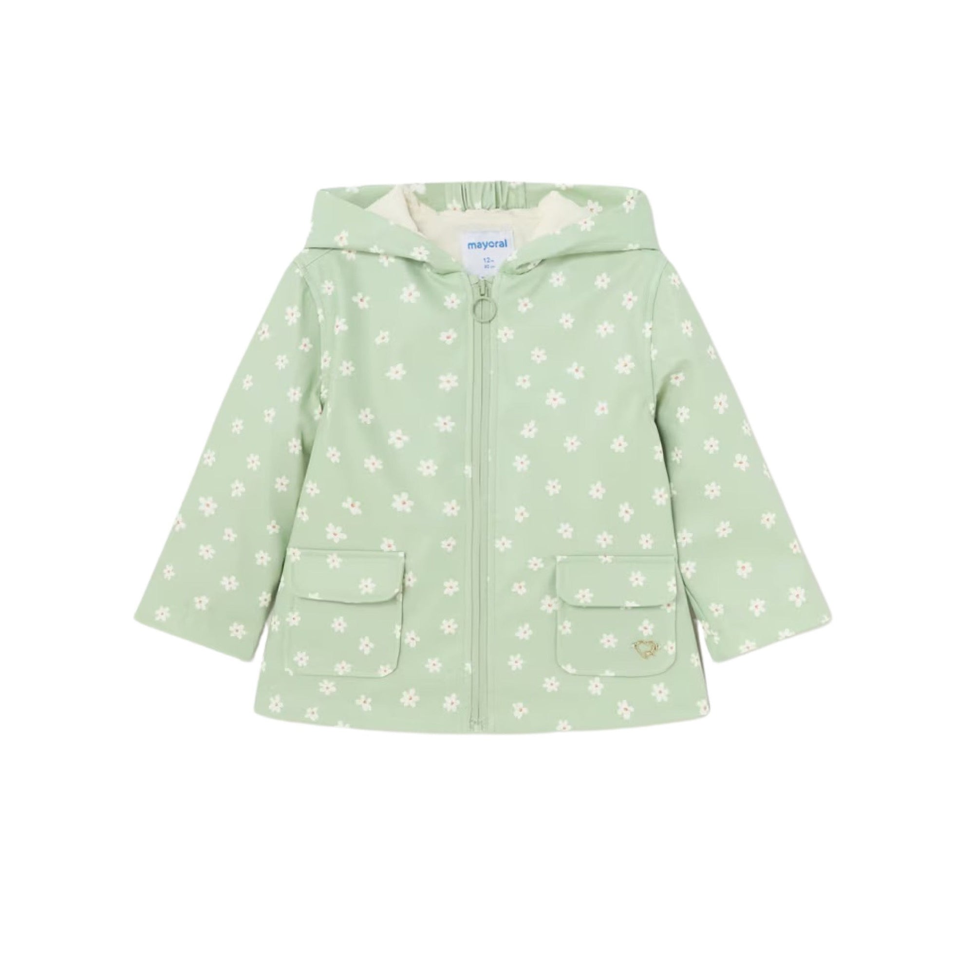 Light Green Rain Jacket with White Daisy Print