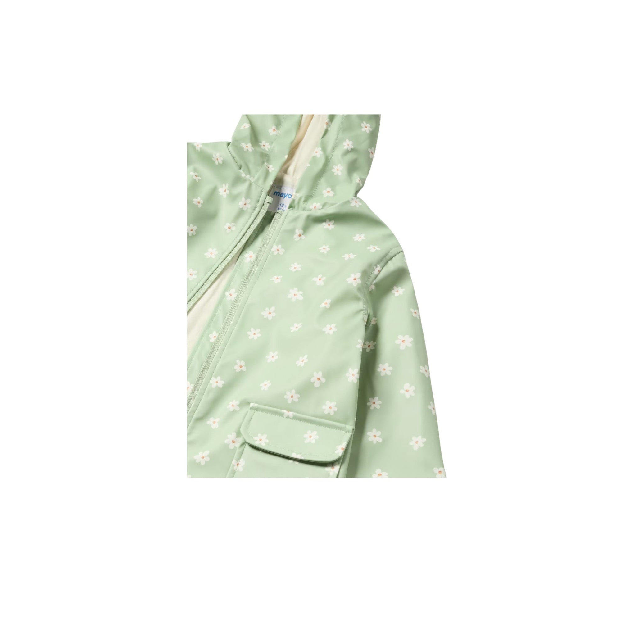 Light Green Rain Jacket with White Daisy Print