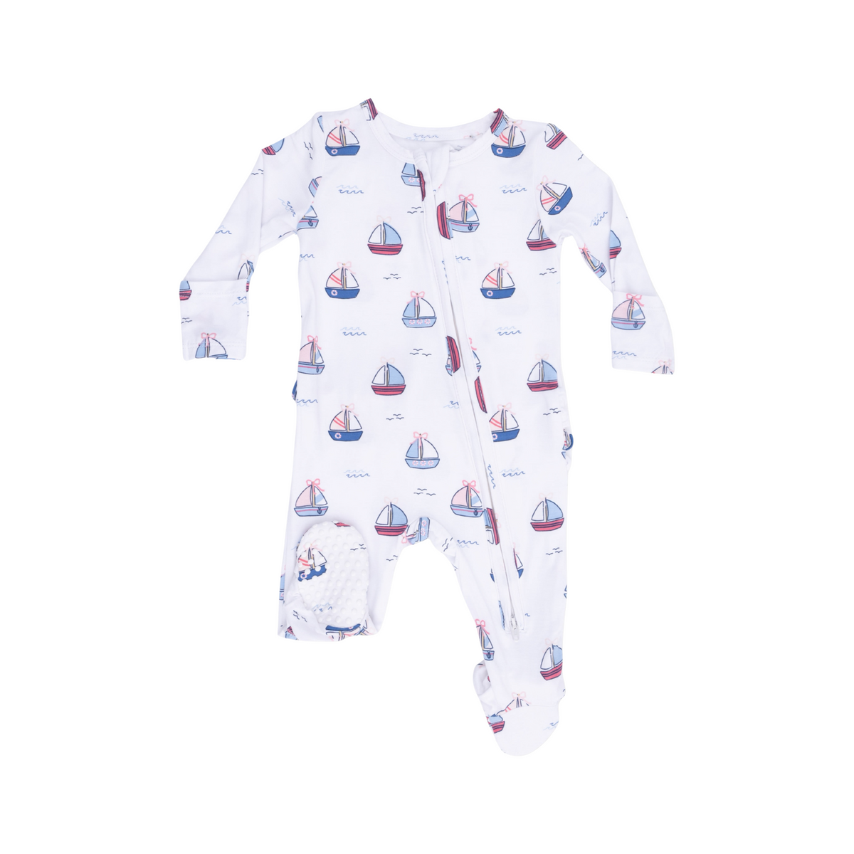 Bubbly Sailboats Pink 2-Way Ruffle Zipper Footie
