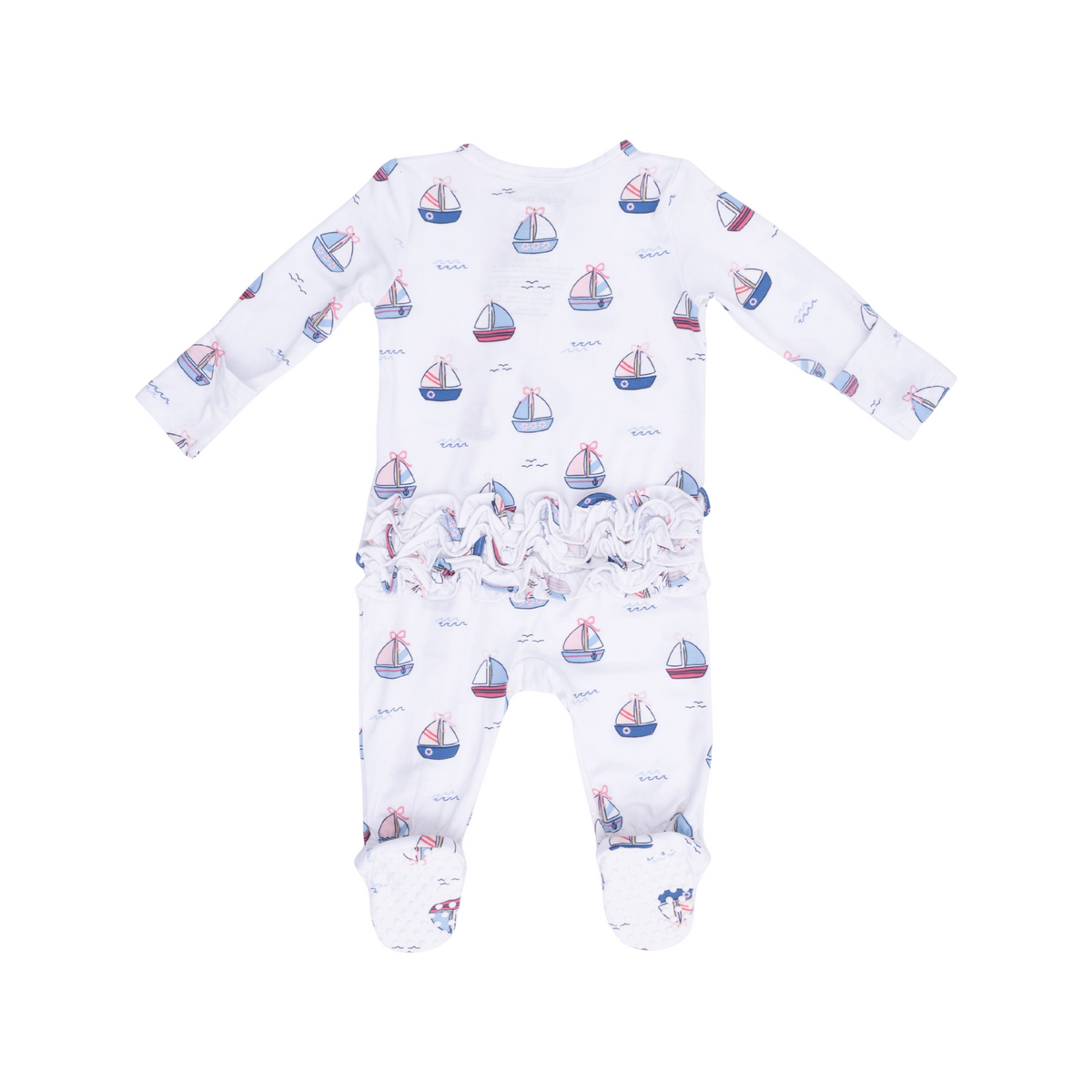 Bubbly Sailboats Pink 2-Way Ruffle Zipper Footie