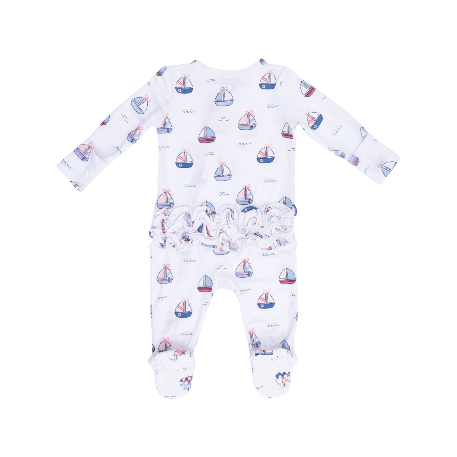 Bubbly Sailboats Pink 2-Way Ruffle Zipper Footie