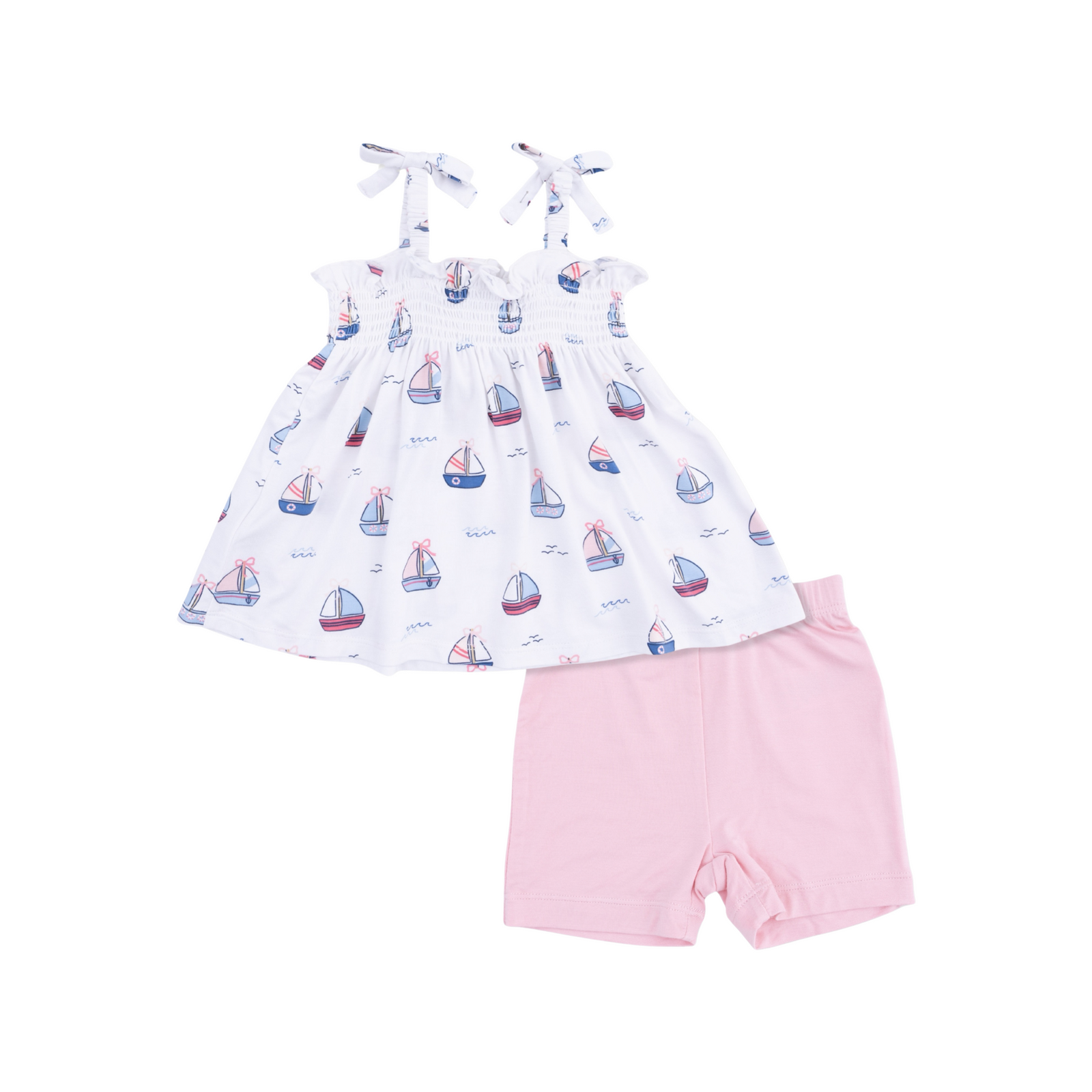 Bubbly Sailboats Pink Smocked Top & Bike Shorts