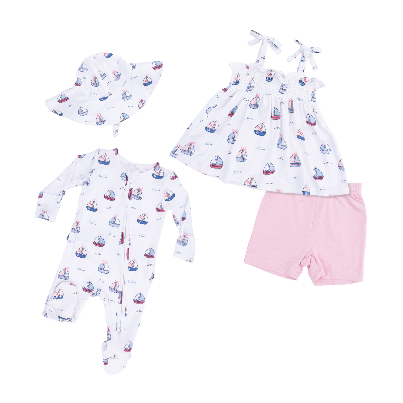 Bubbly Sailboats Pink Smocked Top & Bike Shorts