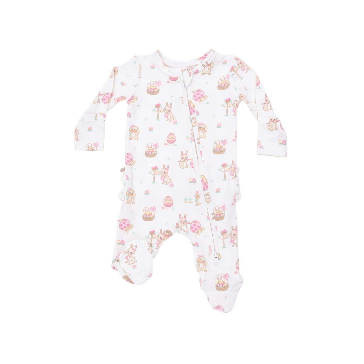 Easter Egg Hunt Pink 2-Way Ruffle Zipper Footie