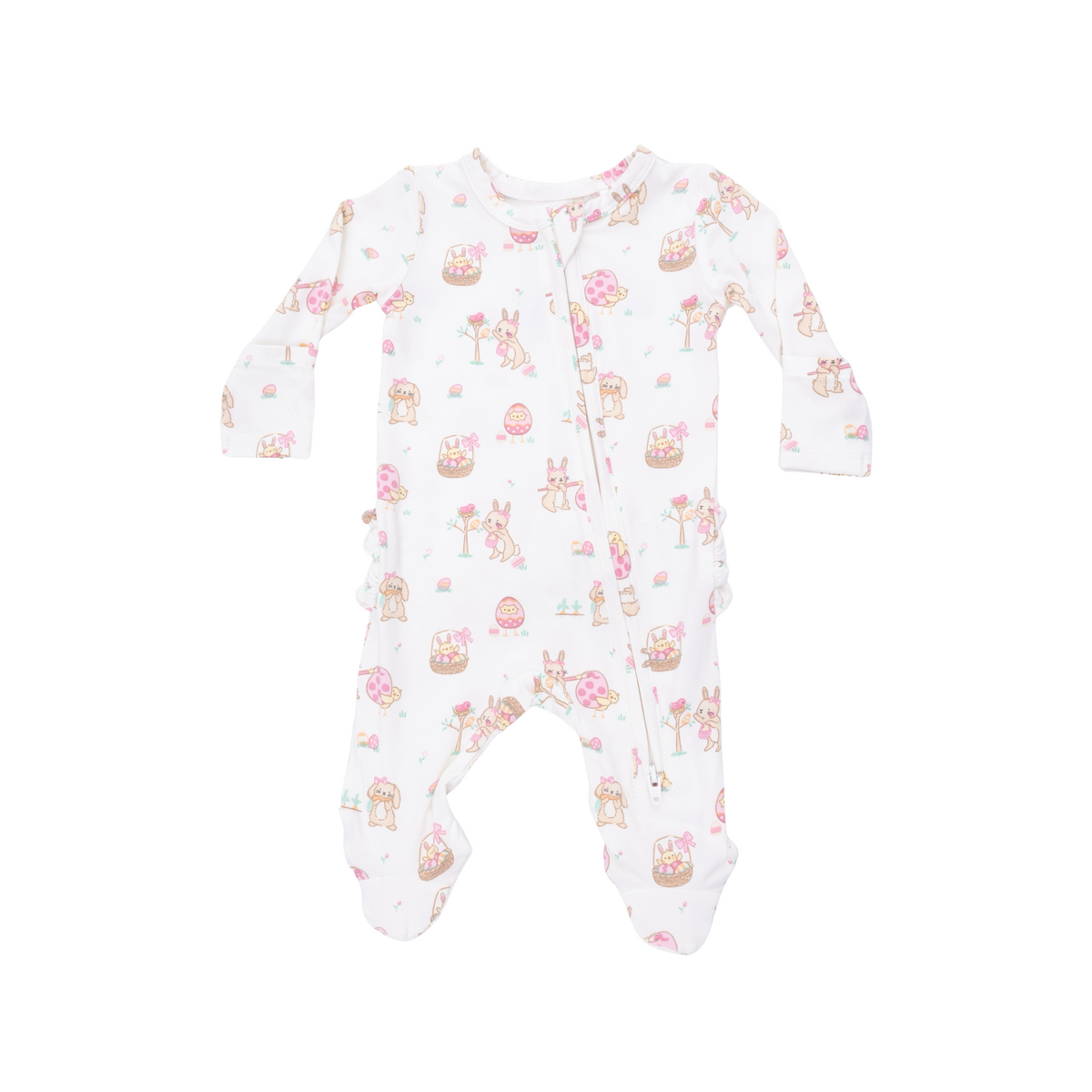 Easter Egg Hunt Pink 2-Way Ruffle Zipper Footie