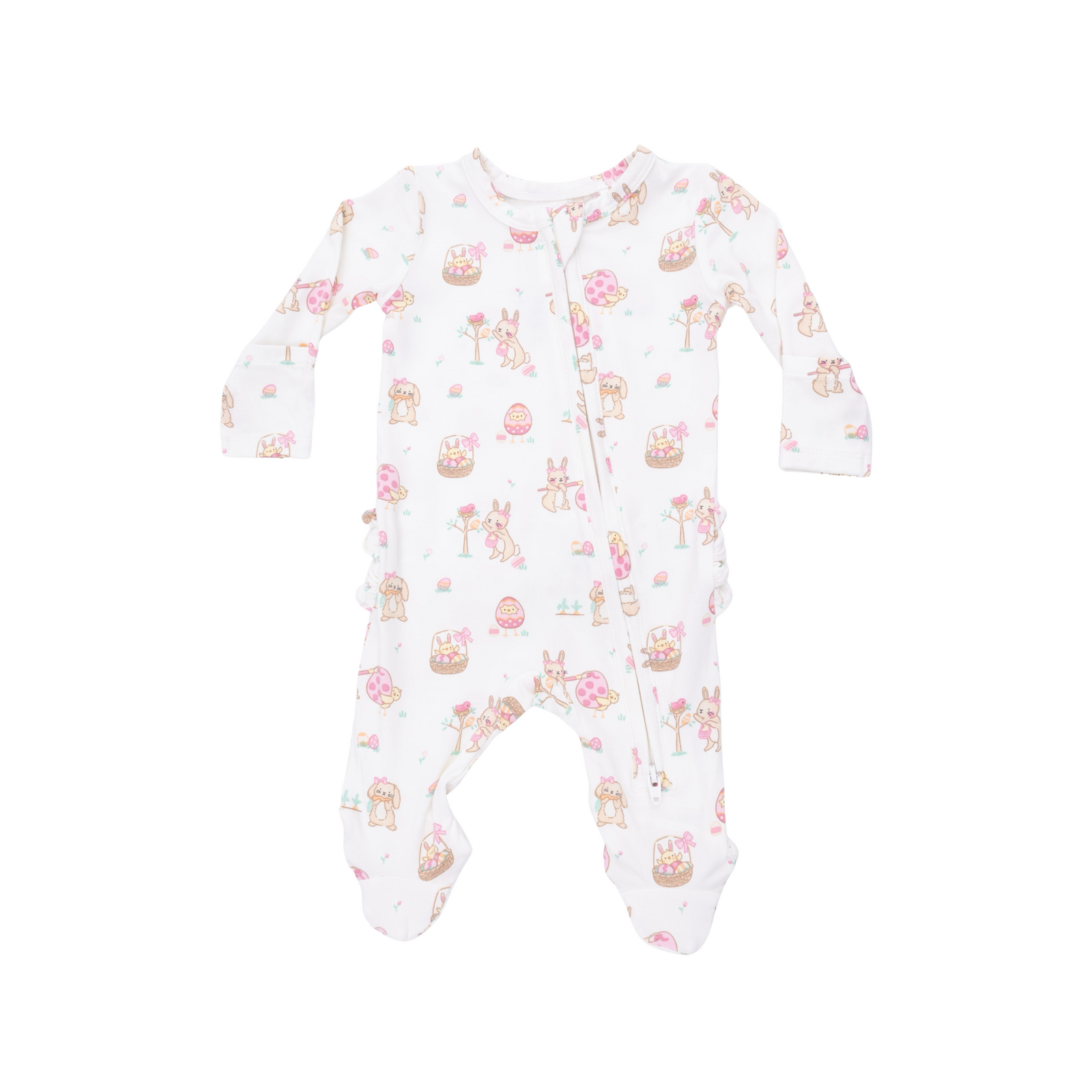 Easter Egg Hunt Pink 2-Way Ruffle Zipper Footie