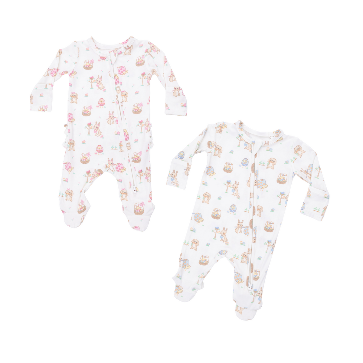 Easter Egg Hunt Pink 2-Way Ruffle Zipper Footie