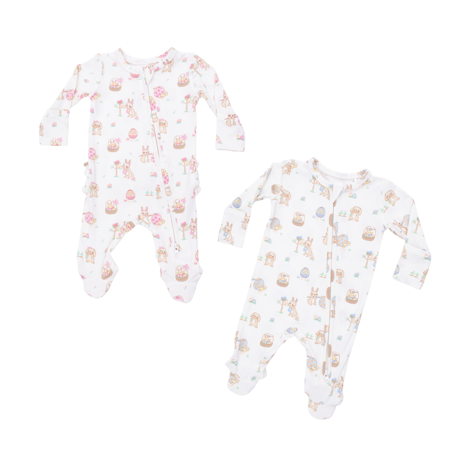 Easter Egg Hunt Pink 2-Way Ruffle Zipper Footie