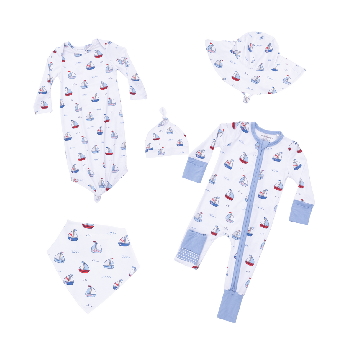 Bubbly Sailboats Blue Bandana Bib