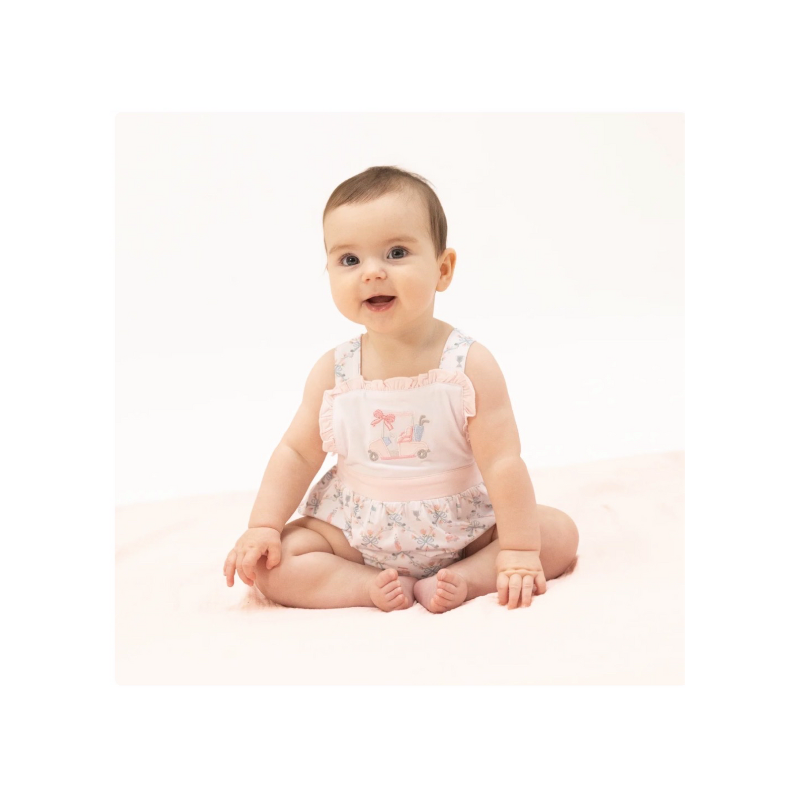 Golf Trellis Pink Ruffle Bubble Romper
