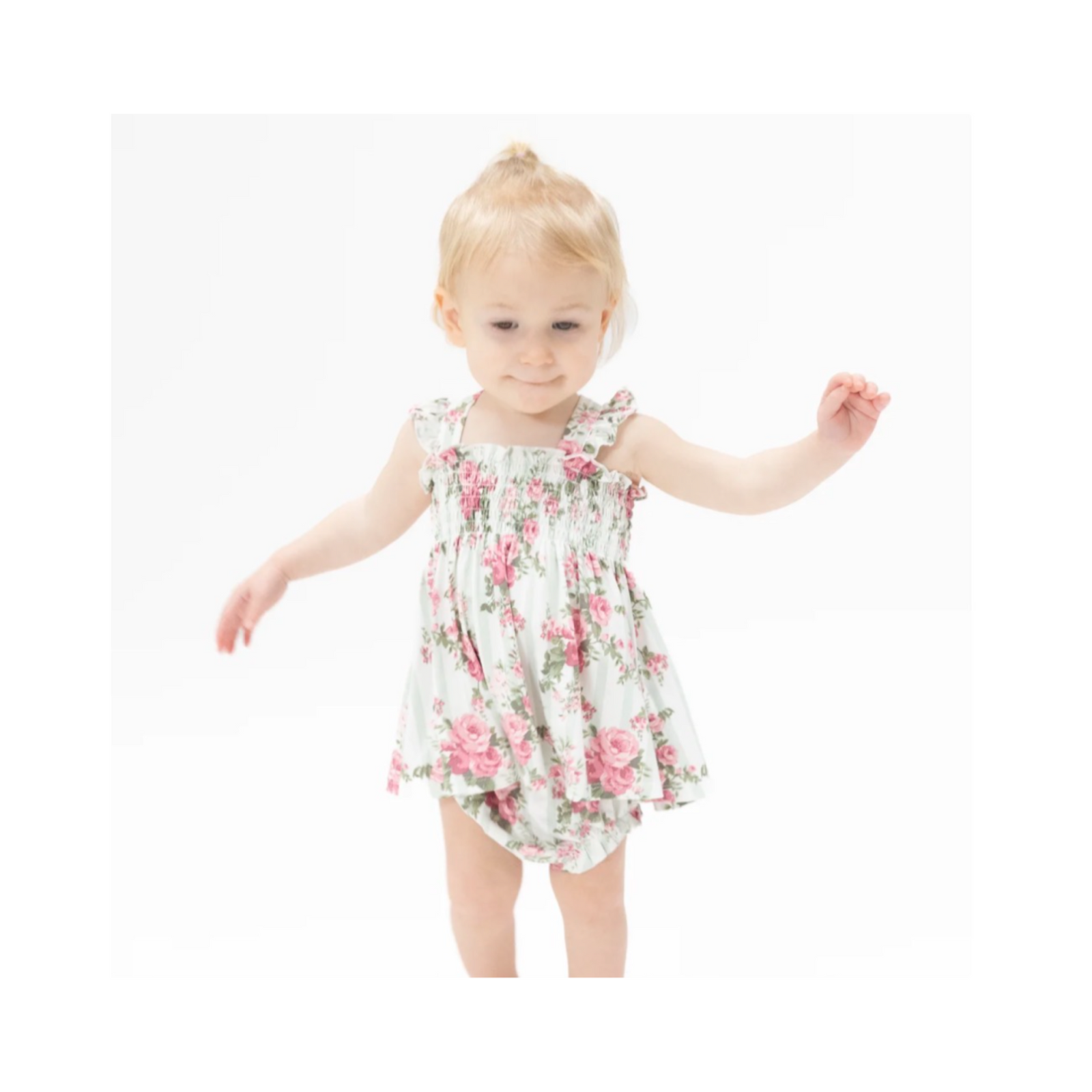 Cabbage Rose Stripe Smocked Top With Bloomer