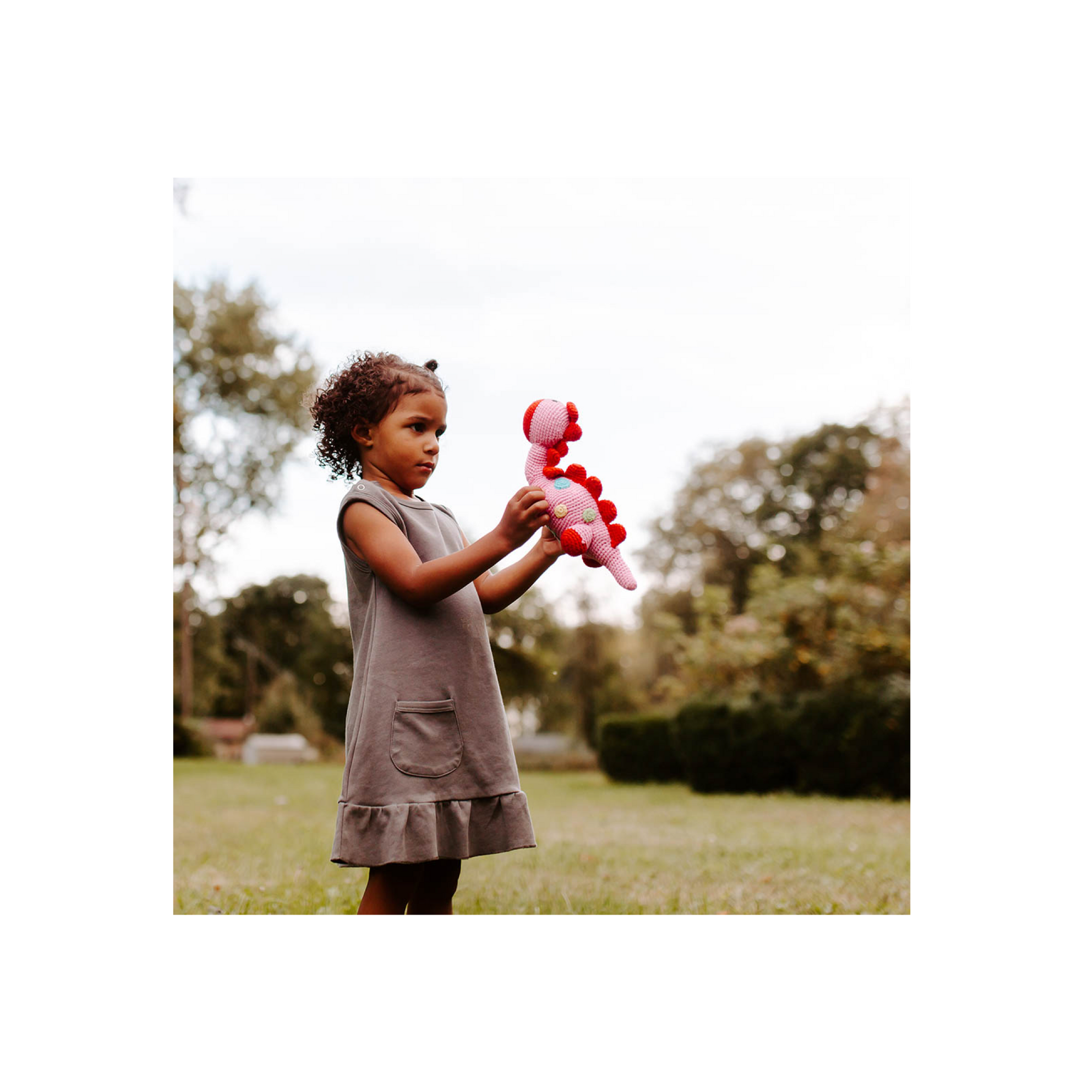 Pink Stegosaurus Plush Dino Toy Rattle