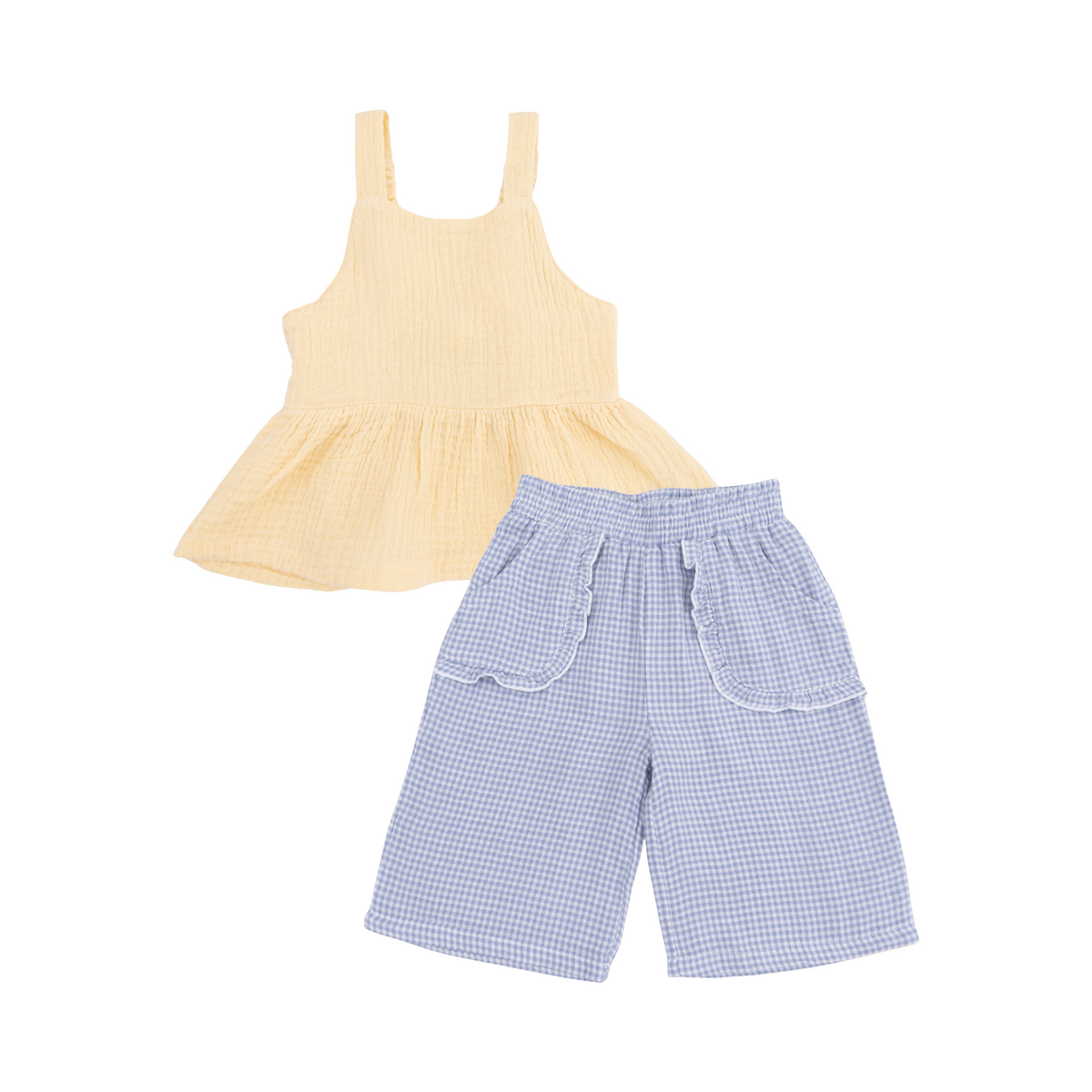 Micro Gingham Peplum Top W/Pant Set