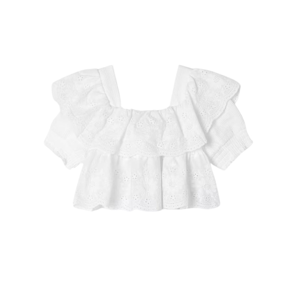 Girls Ruffled Embroidered Frill Blouse