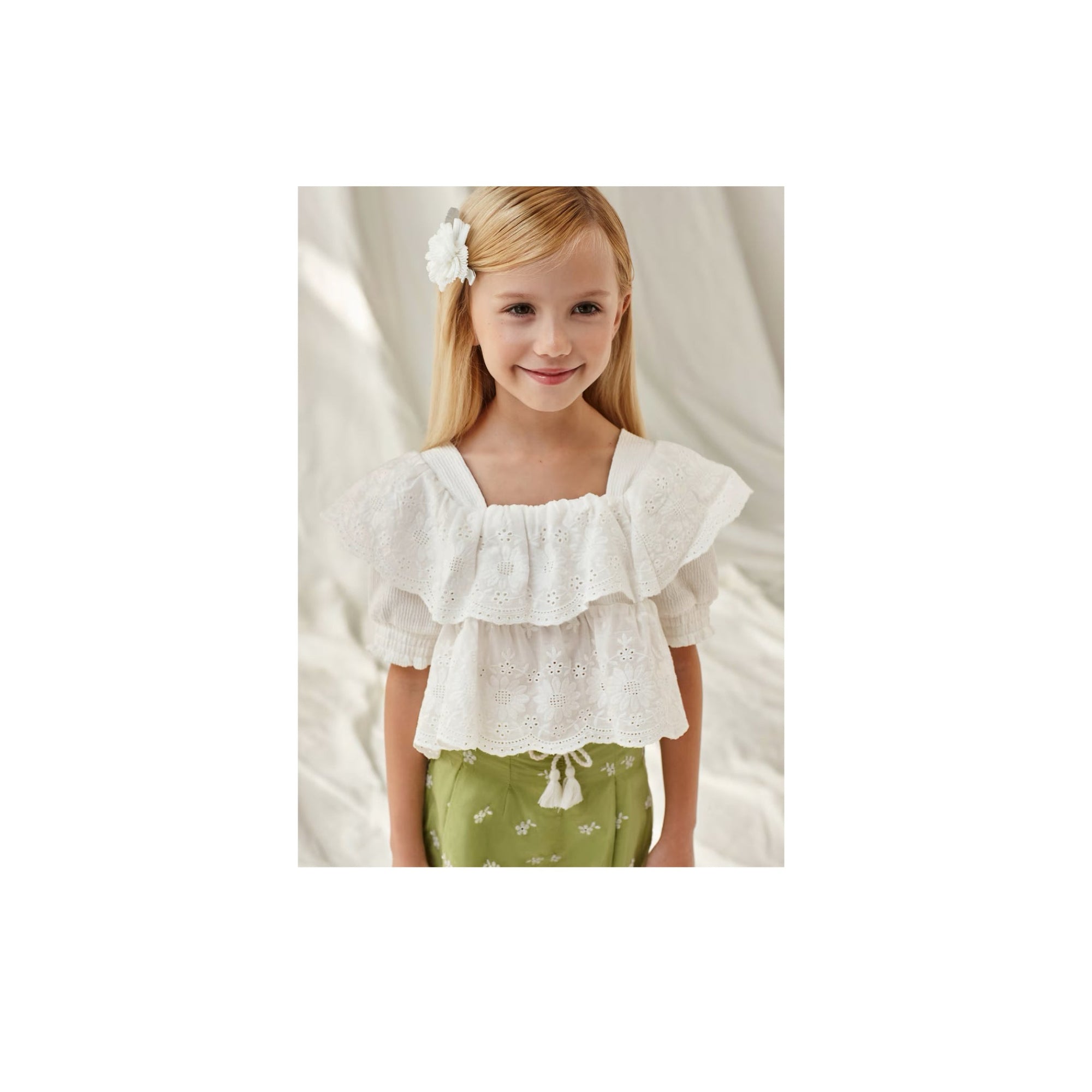 Girls Ruffled Embroidered Frill Blouse