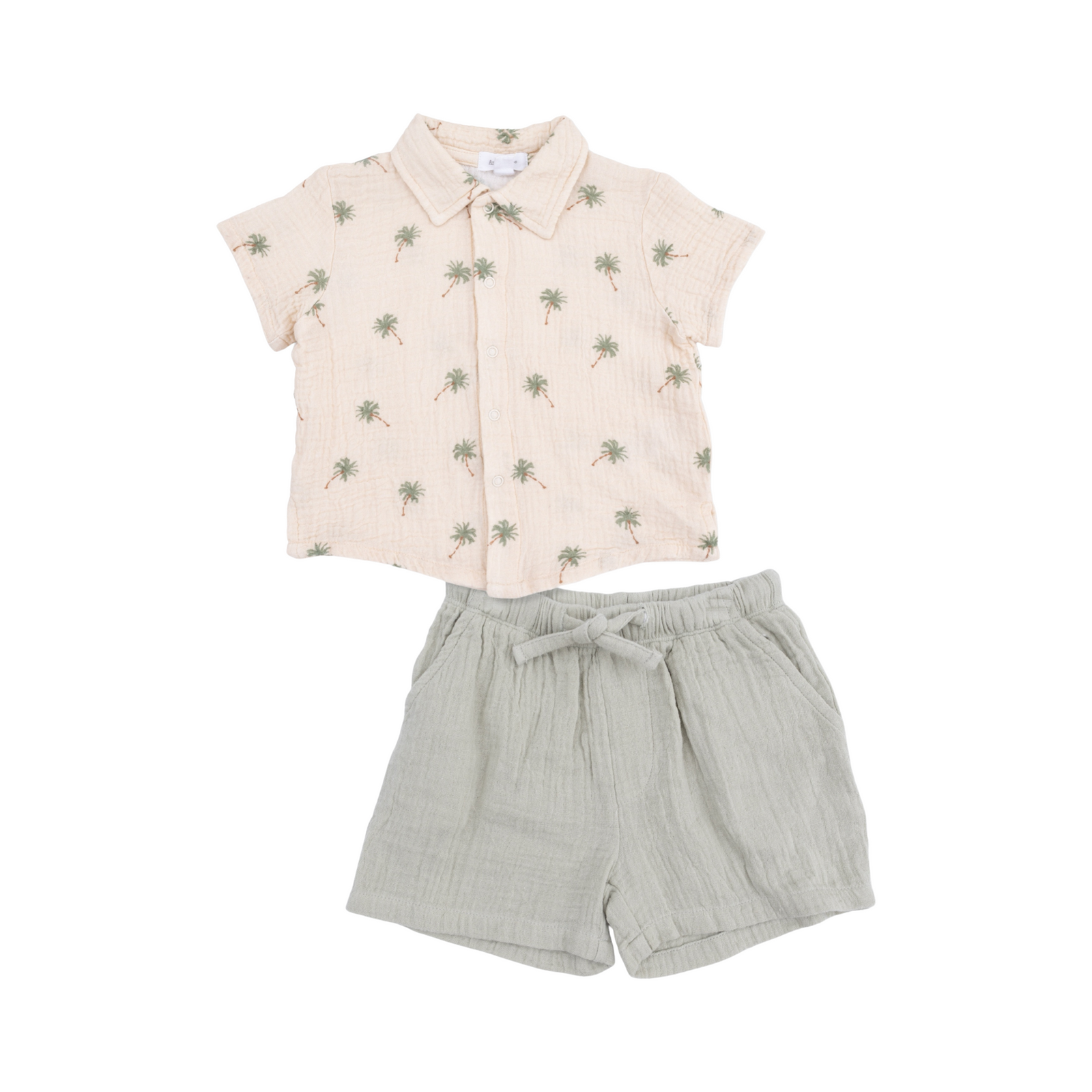 Palm Trees Button Up Shirt W/Casual Short