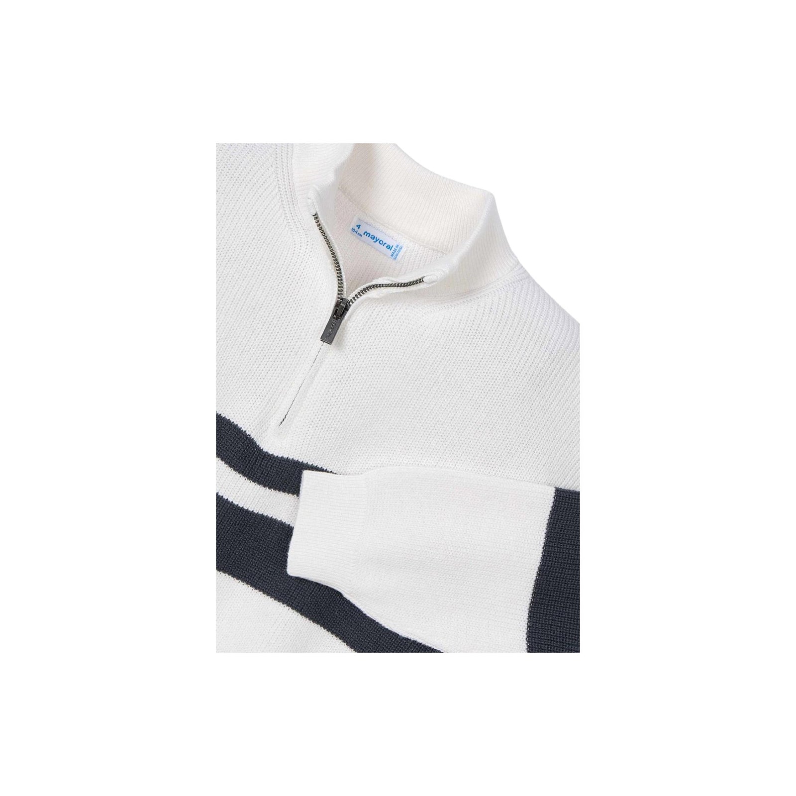 Boys’ Half Zipped Cream and Navy Stripe Sweater