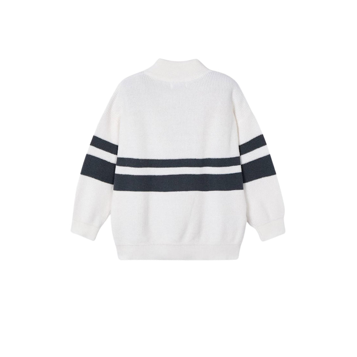 Boys’ Half Zipped Cream and Navy Stripe Sweater