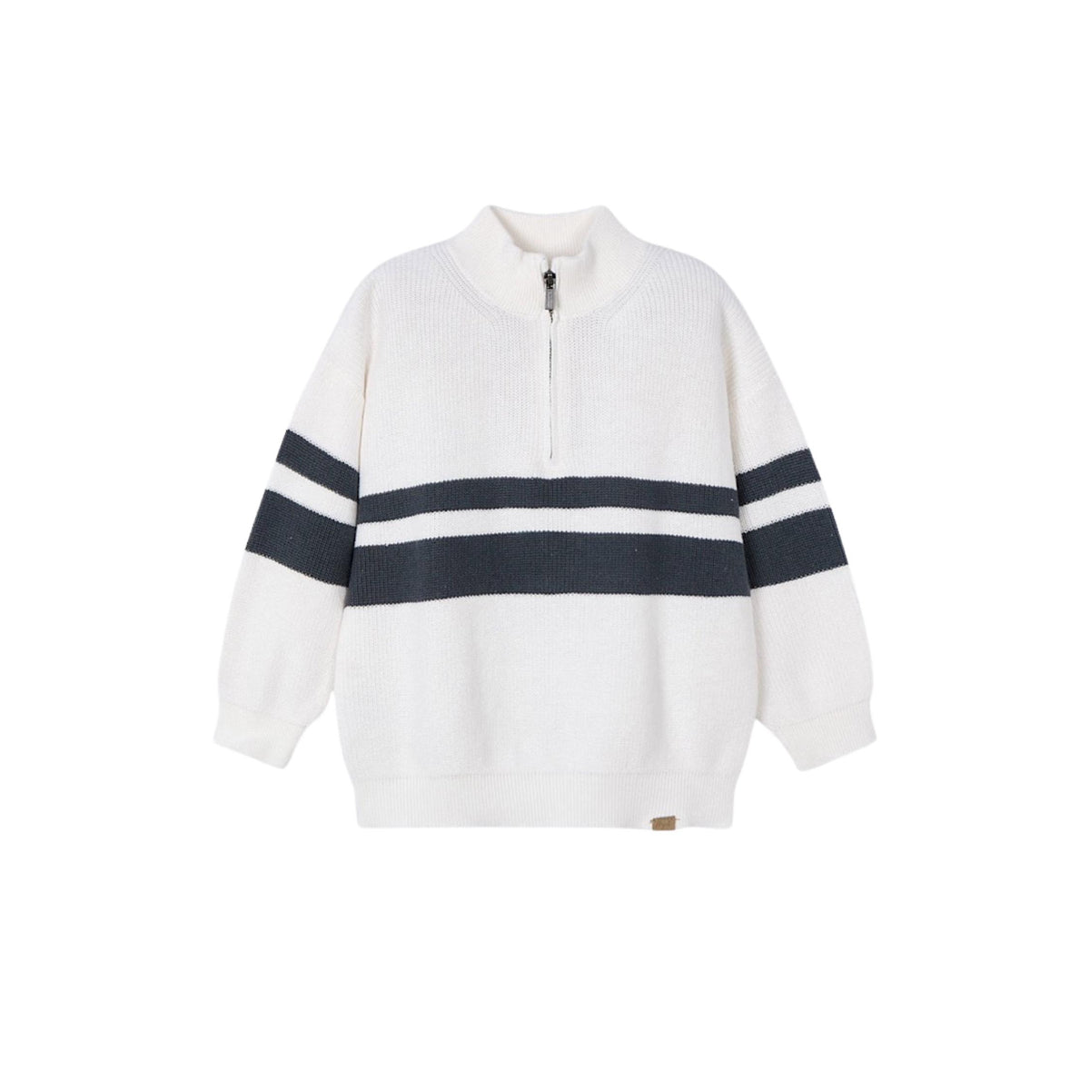 Boys’ Half Zipped Cream and Navy Stripe Sweater