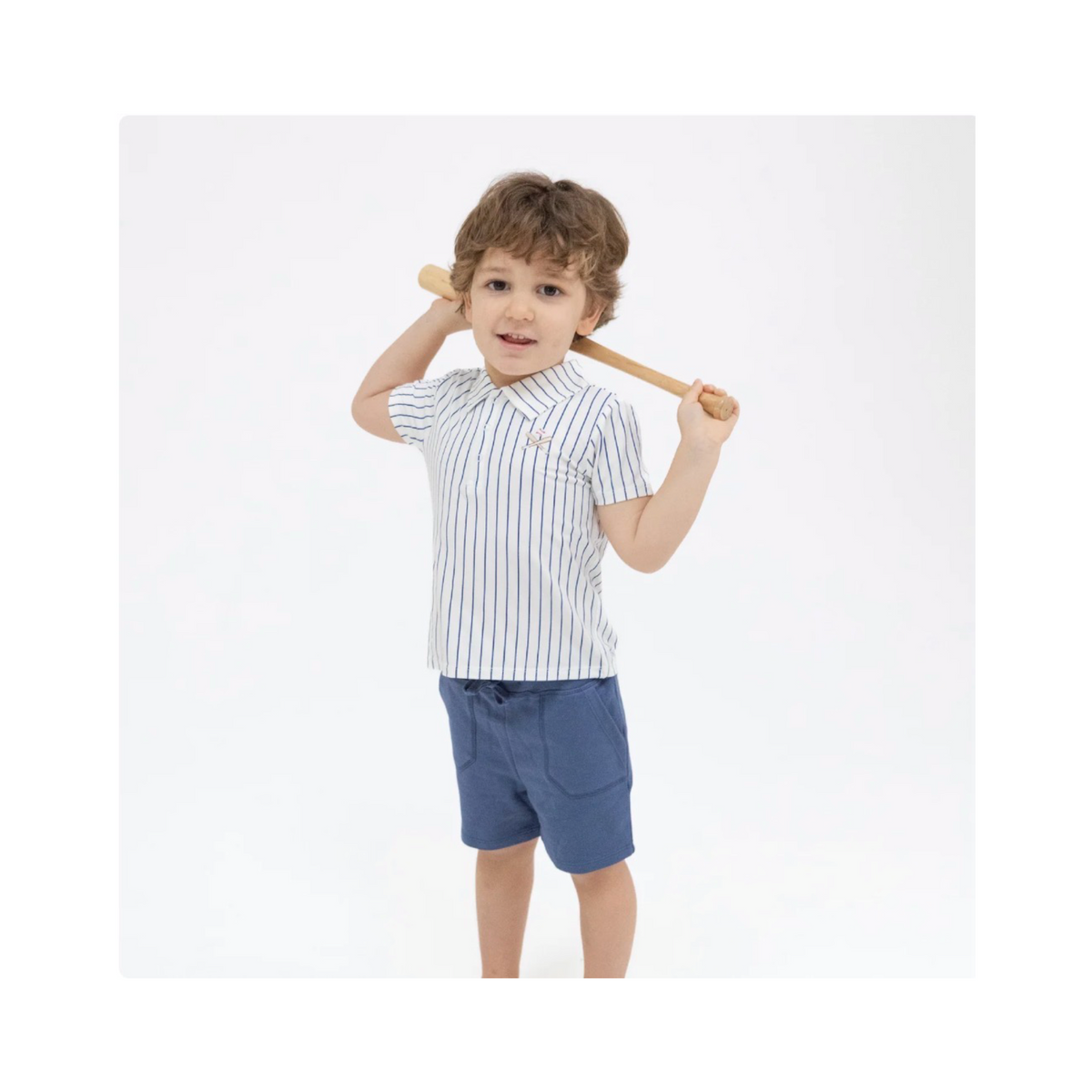 Baseball Stripe Polo With Everyday Short Set