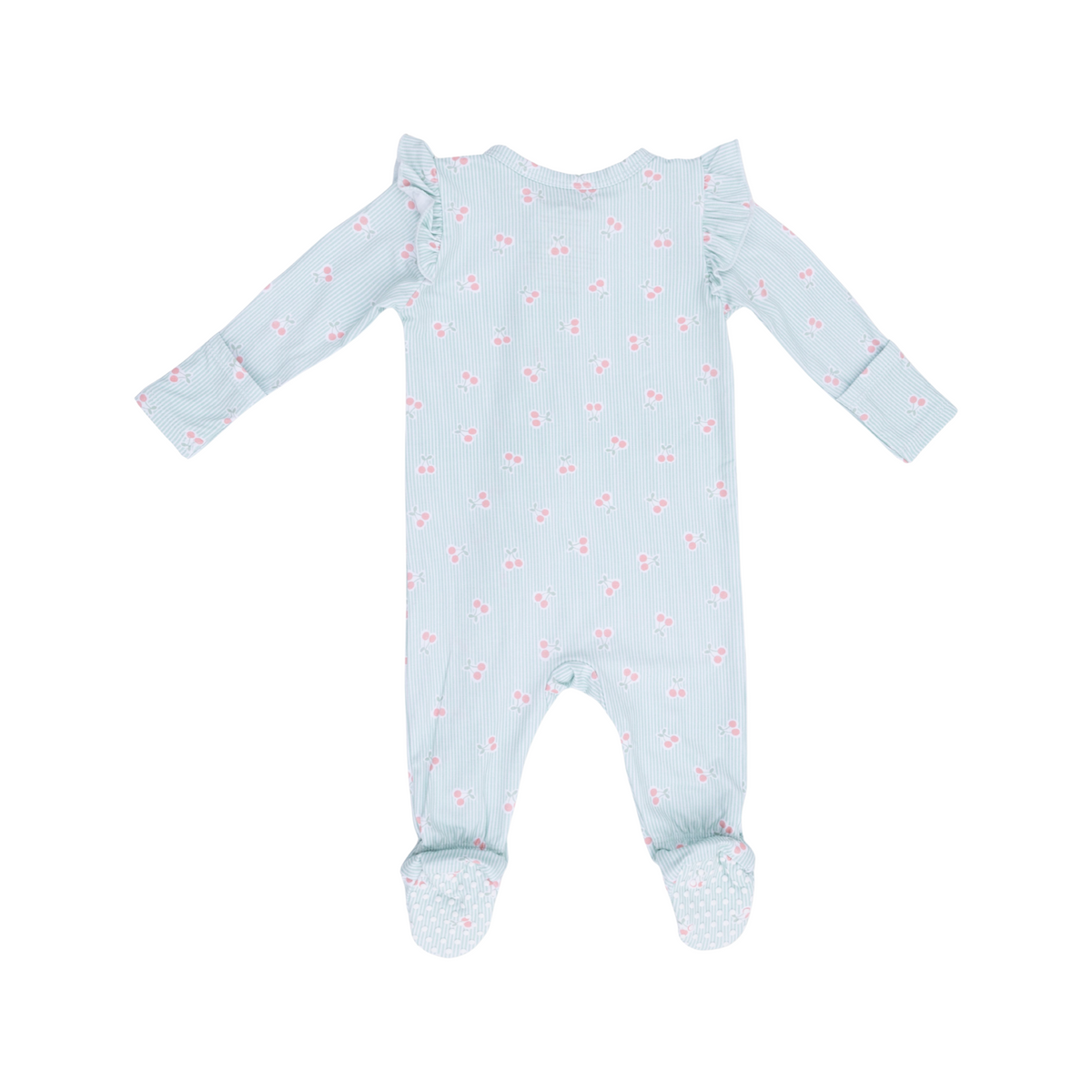 Tiny Cherry Stripe 2-Way Zipper Ruffle Sleeve Footie